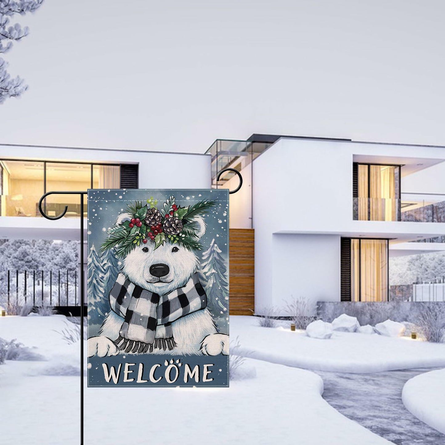 Artofy Polar Bear Christmas Garden Flag 12x18 Burlap Double Sided Decor