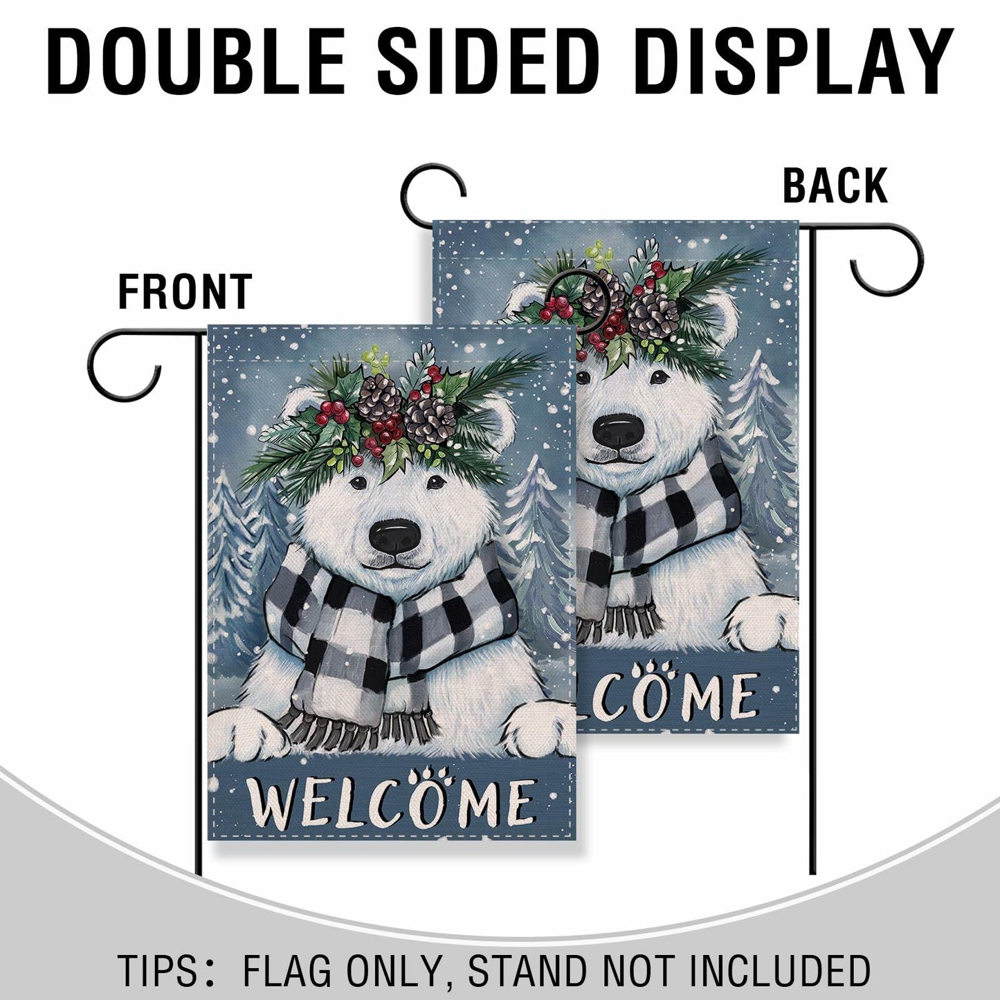 Artofy Polar Bear Christmas Garden Flag 12x18 Burlap Double Sided Decor