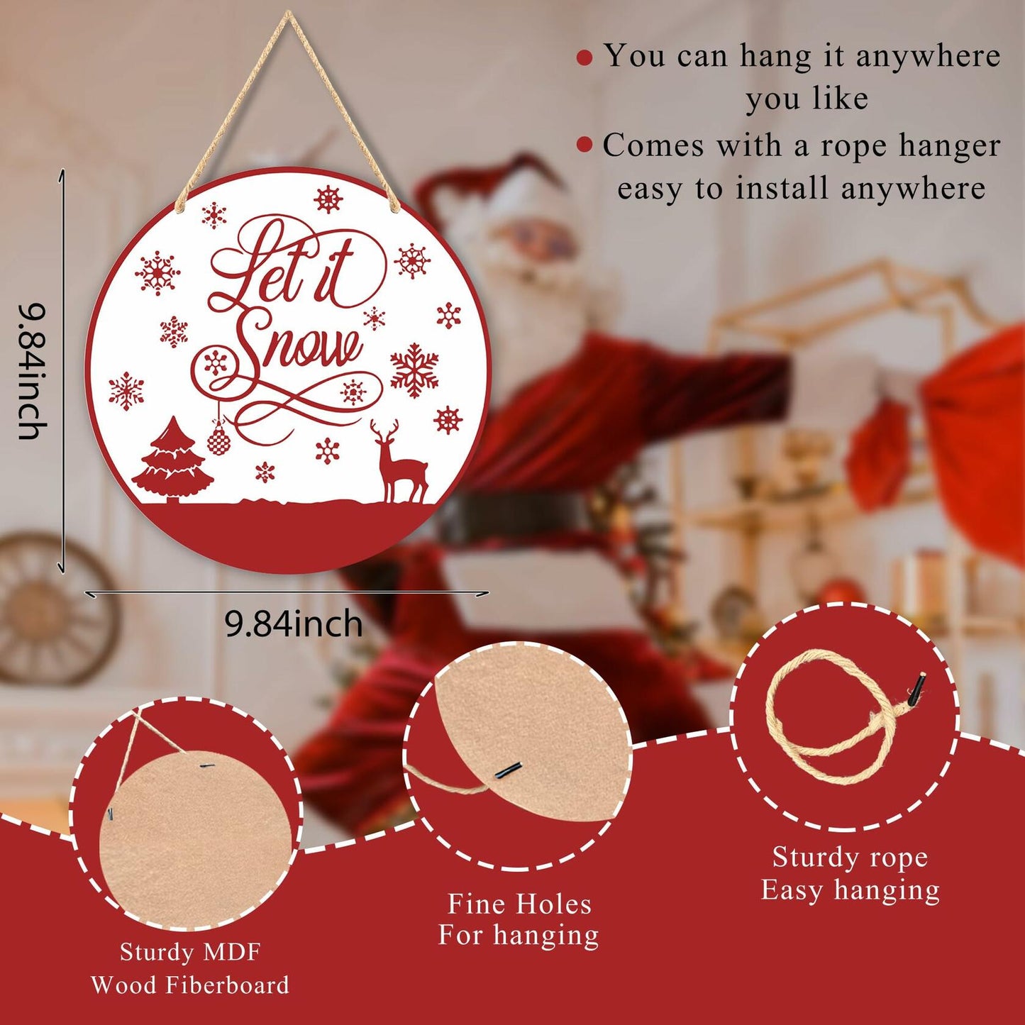 Absnfatu Let It Snow Christmas Wood Door Sign Hanging Decor