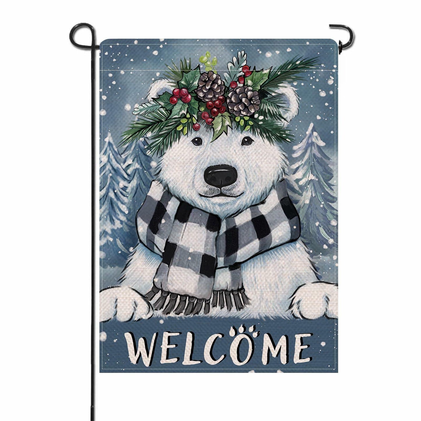 Artofy Polar Bear Christmas Garden Flag 12x18 Burlap Double Sided Decor