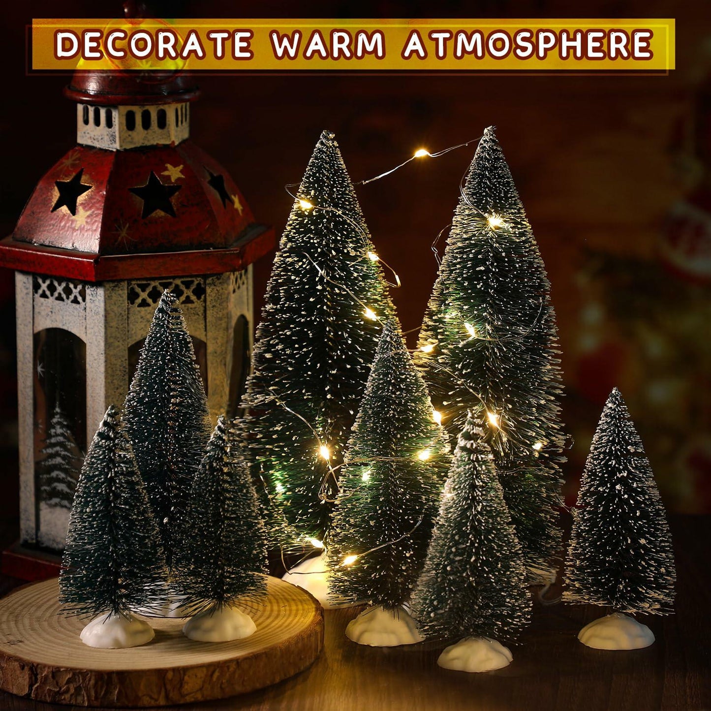 Crowye 80 Pcs Christmas Village Bottle Brush Trees White Base Silver 6 Sizes