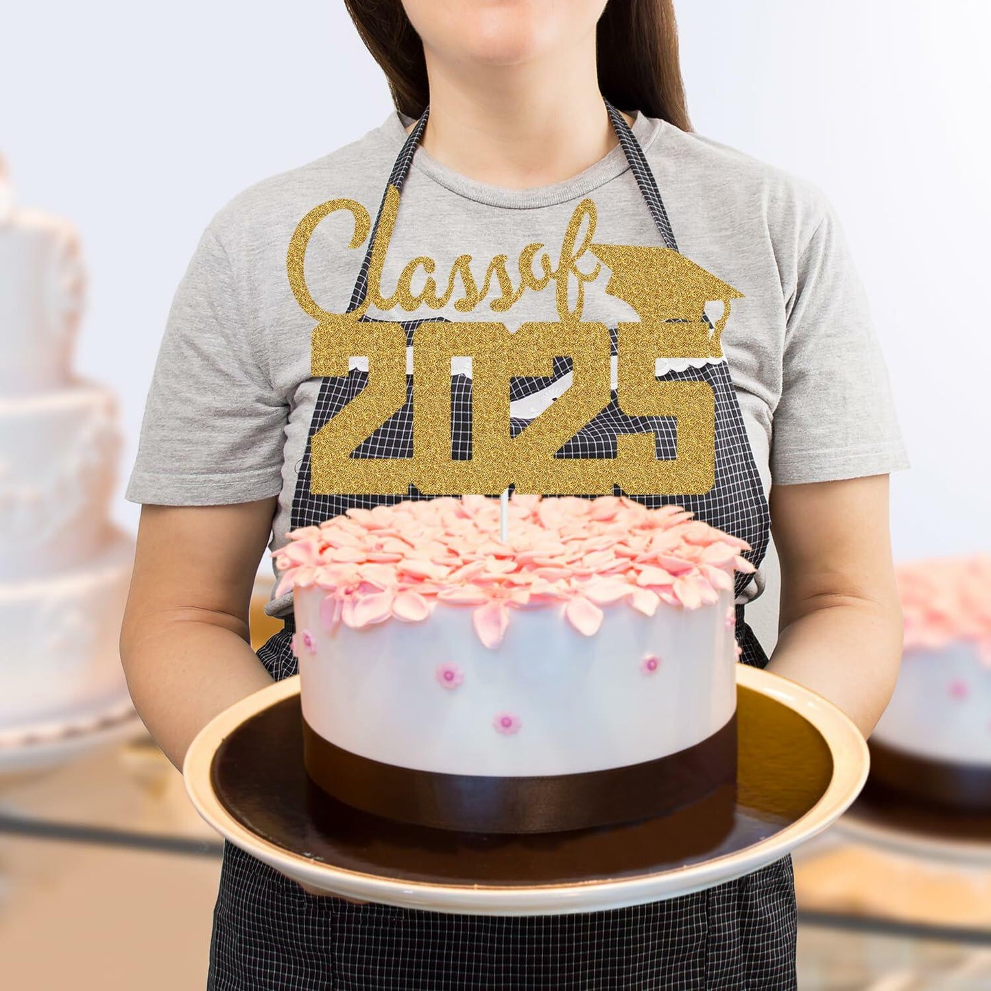 Class of 2025 Cake Topper Graduation Party Supplies Gold Glitter