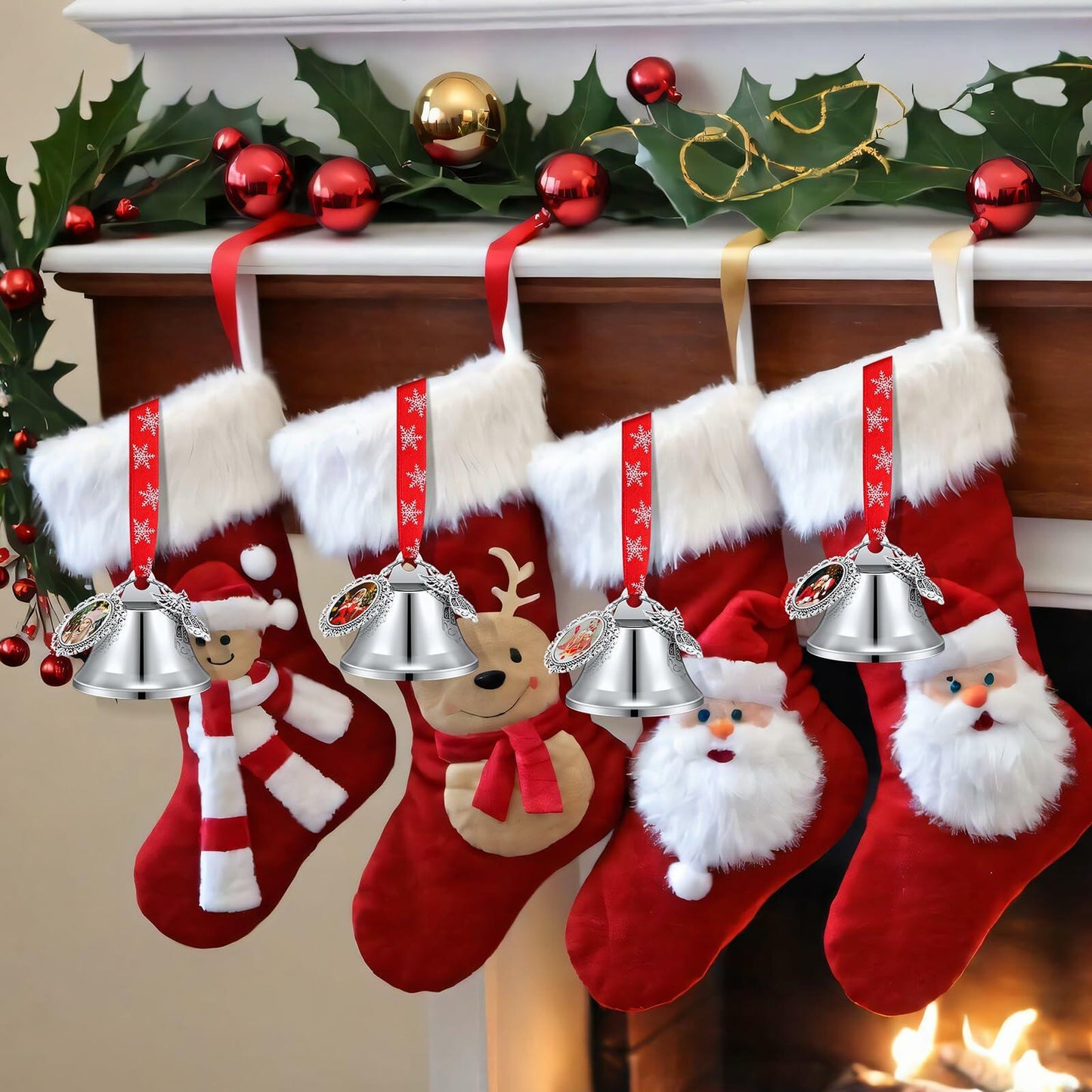 Syhood 16pcs Christmas Sublimation Bell Ornaments Red Metal Angel Frame
