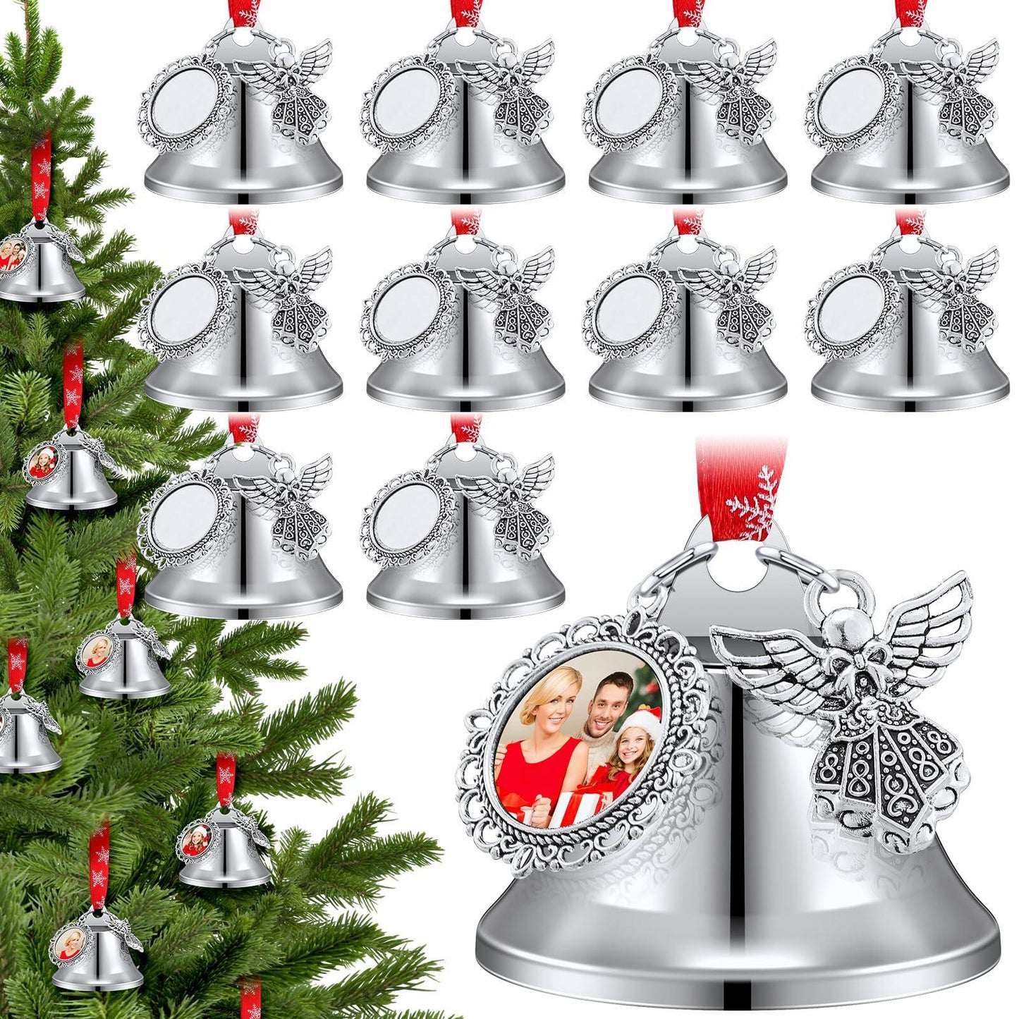 Syhood 16pcs Christmas Sublimation Bell Ornaments Red Metal Angel Frame