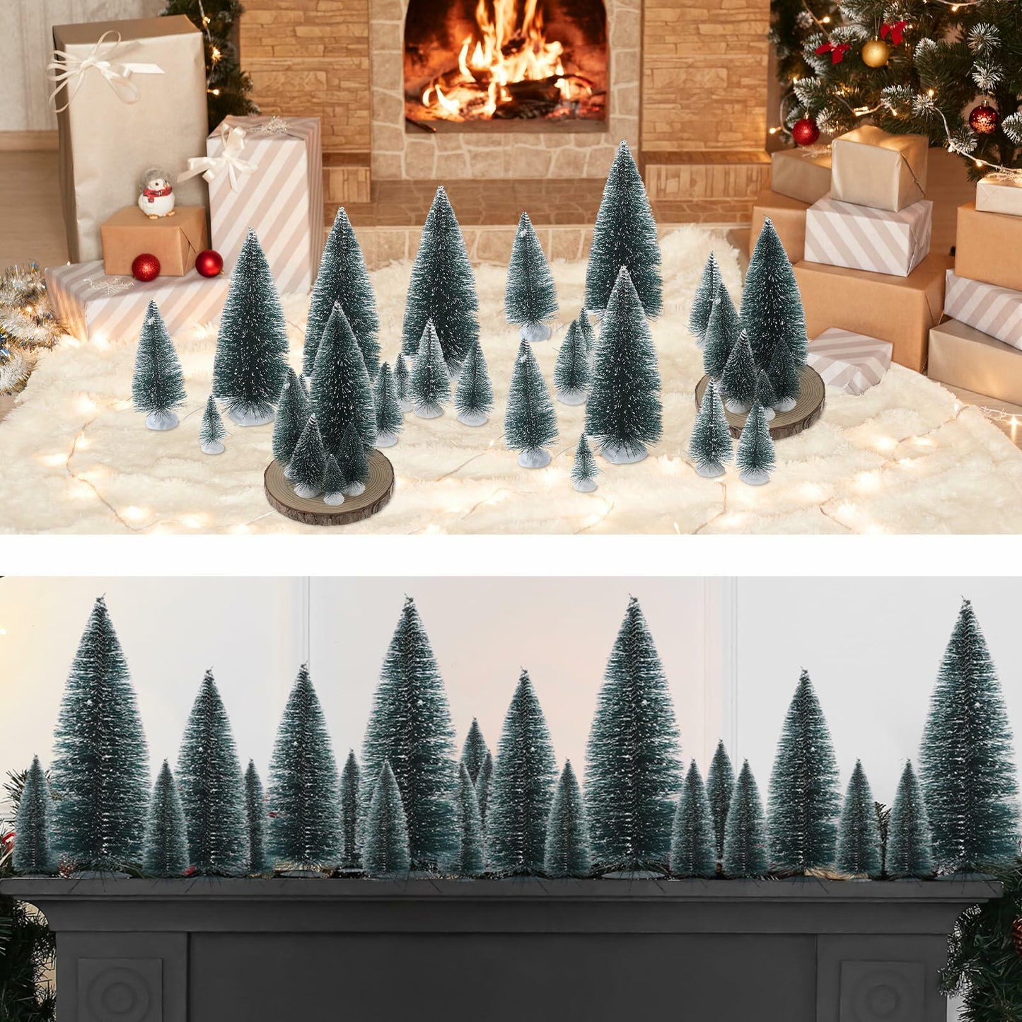 Crowye 80 Pcs Christmas Village Bottle Brush Trees White Base Silver 6 Sizes