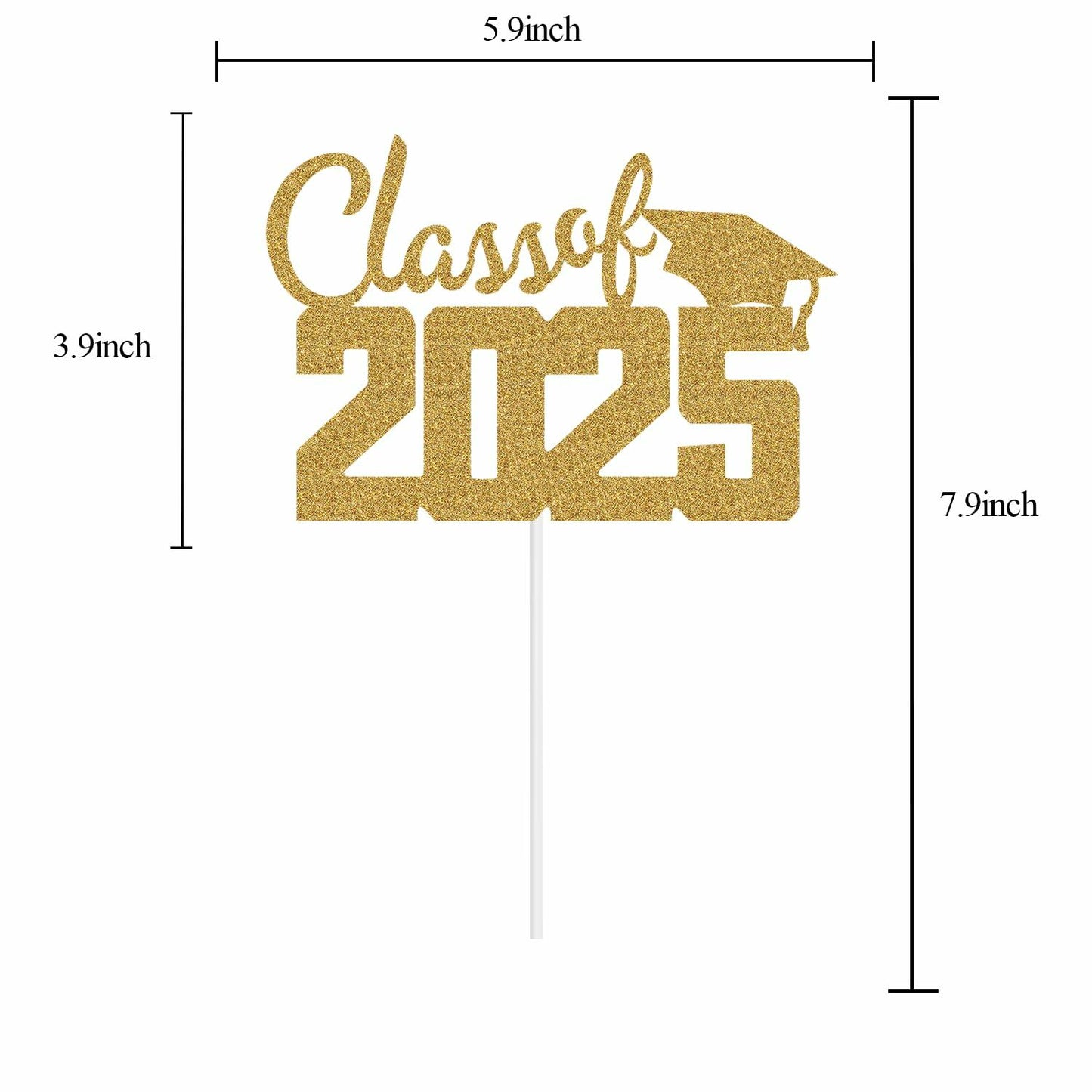 Class of 2025 Cake Topper Graduation Party Supplies Gold Glitter