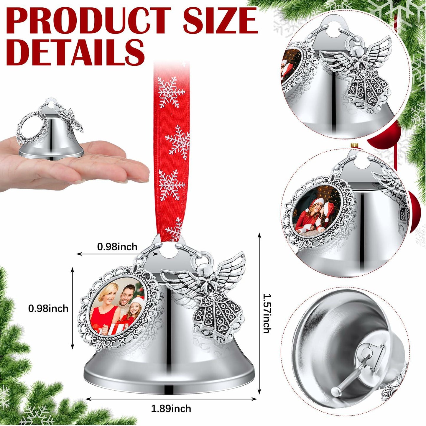 Syhood 16pcs Christmas Sublimation Bell Ornaments Red Metal Angel Frame
