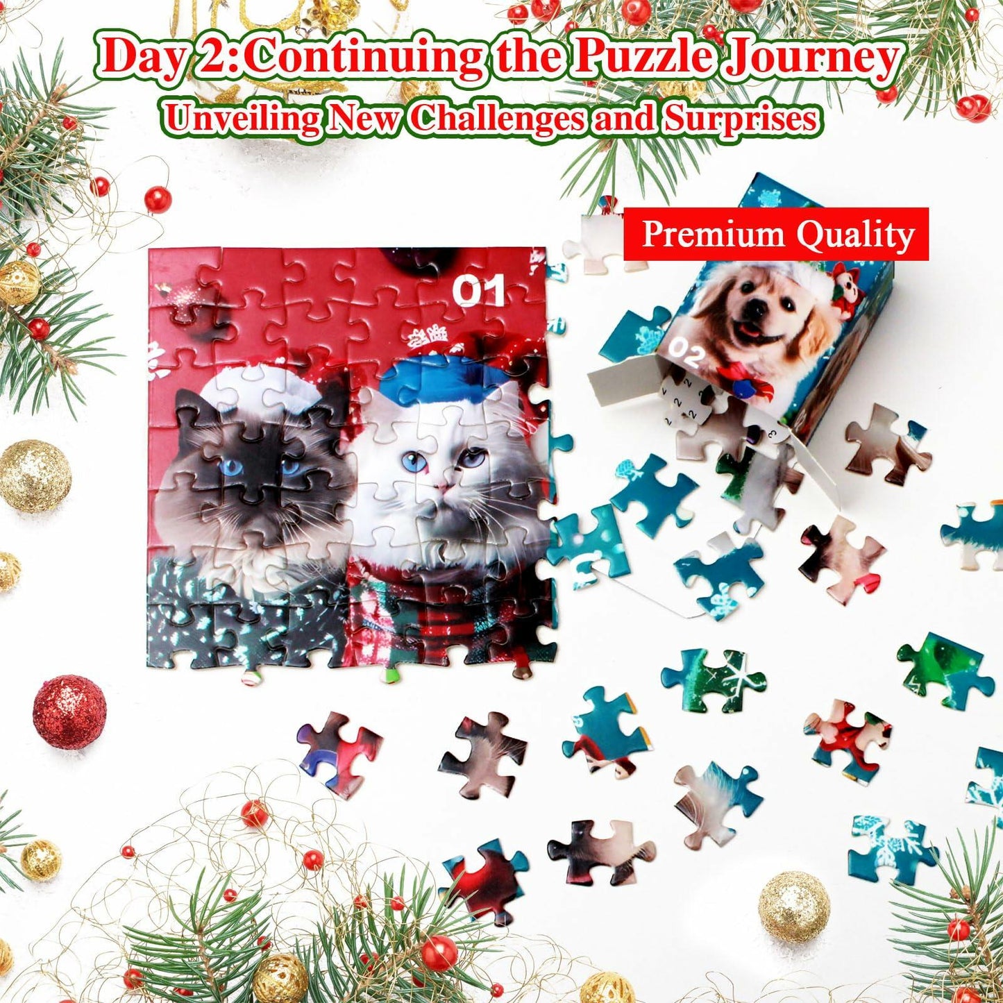 SIXVALA Advent Calendar 2024 Christmas Dogs & Cats Jigsaw Puzzle 1008pcs