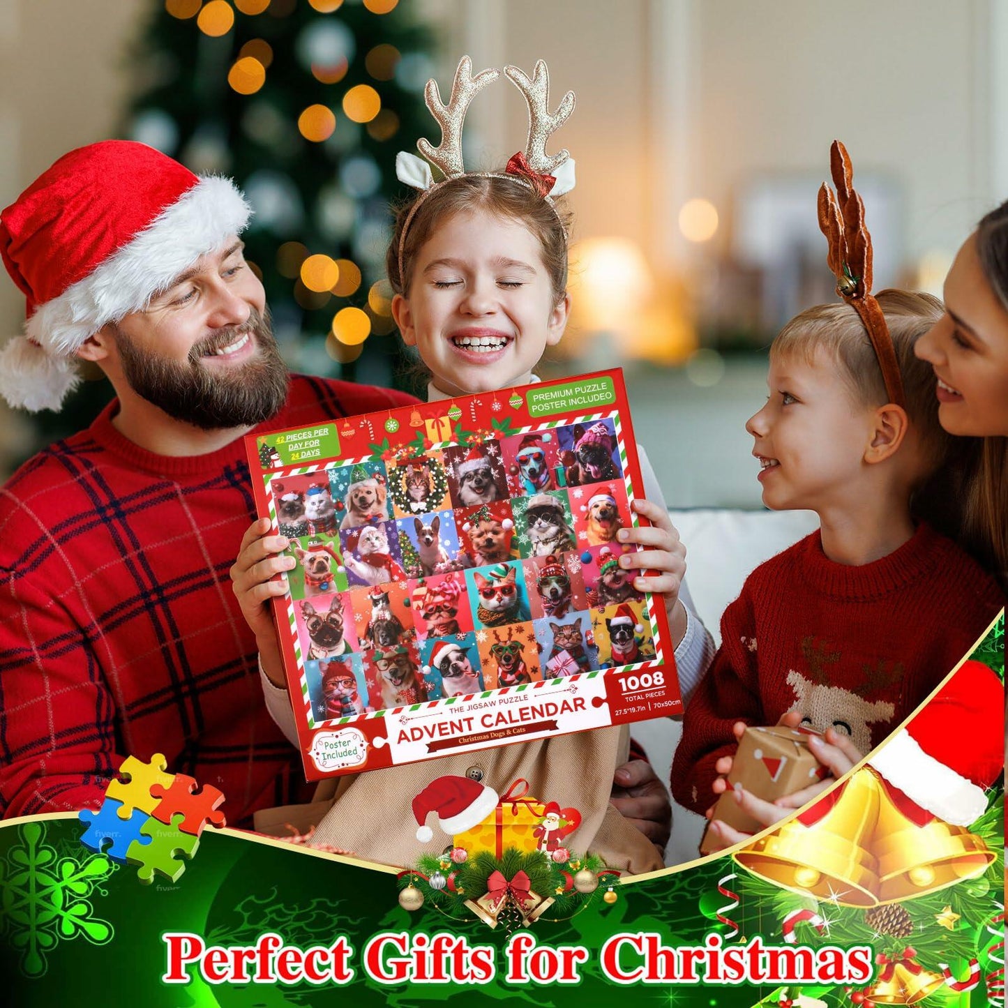 SIXVALA Advent Calendar 2024 Christmas Dogs & Cats Jigsaw Puzzle 1008pcs