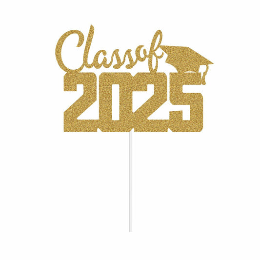 Class of 2025 Cake Topper Graduation Party Supplies Gold Glitter