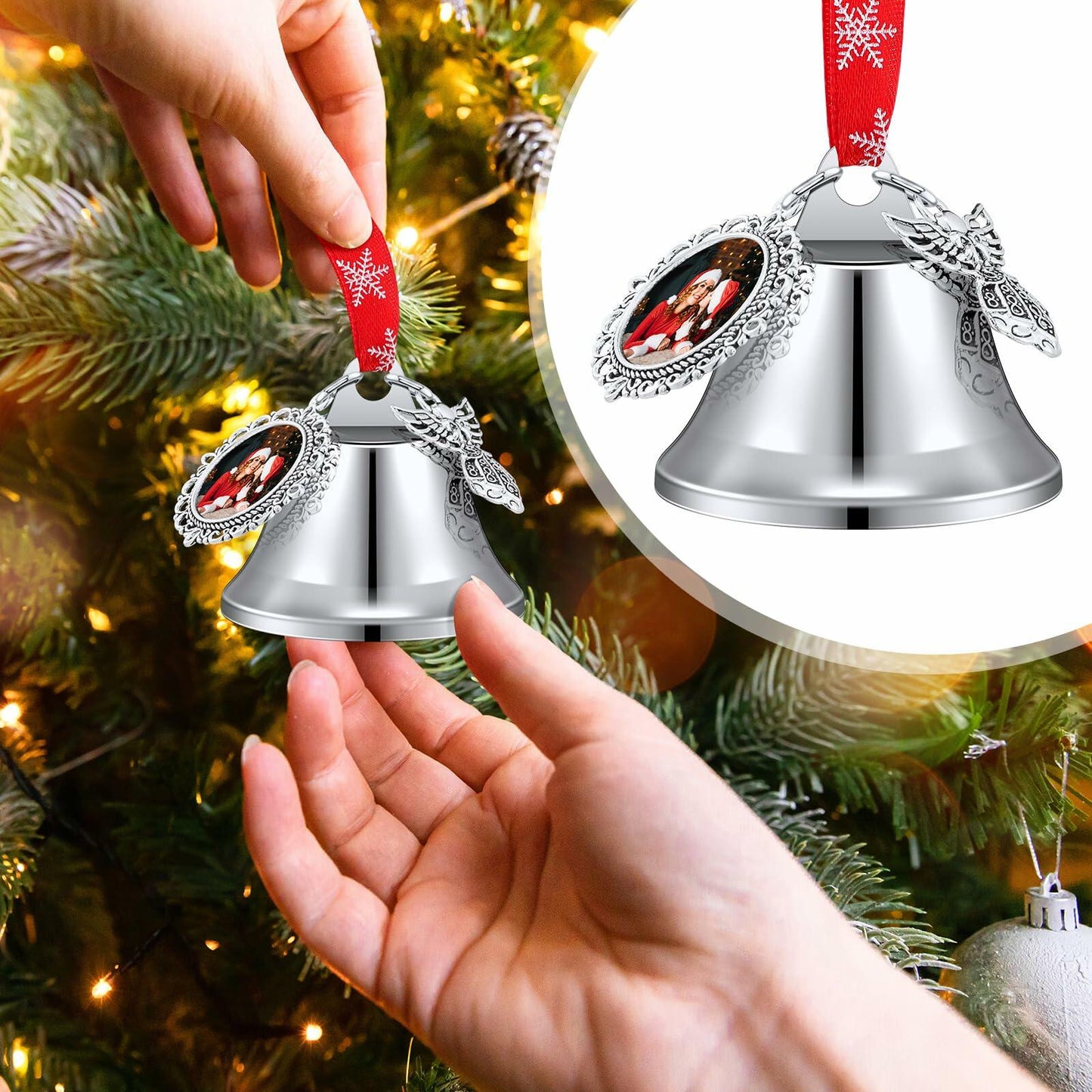 Syhood 16pcs Christmas Sublimation Bell Ornaments Red Metal Angel Frame
