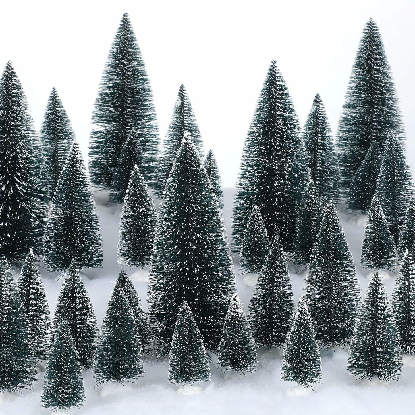 Crowye 80 Pcs Christmas Village Bottle Brush Trees White Base Silver 6 Sizes