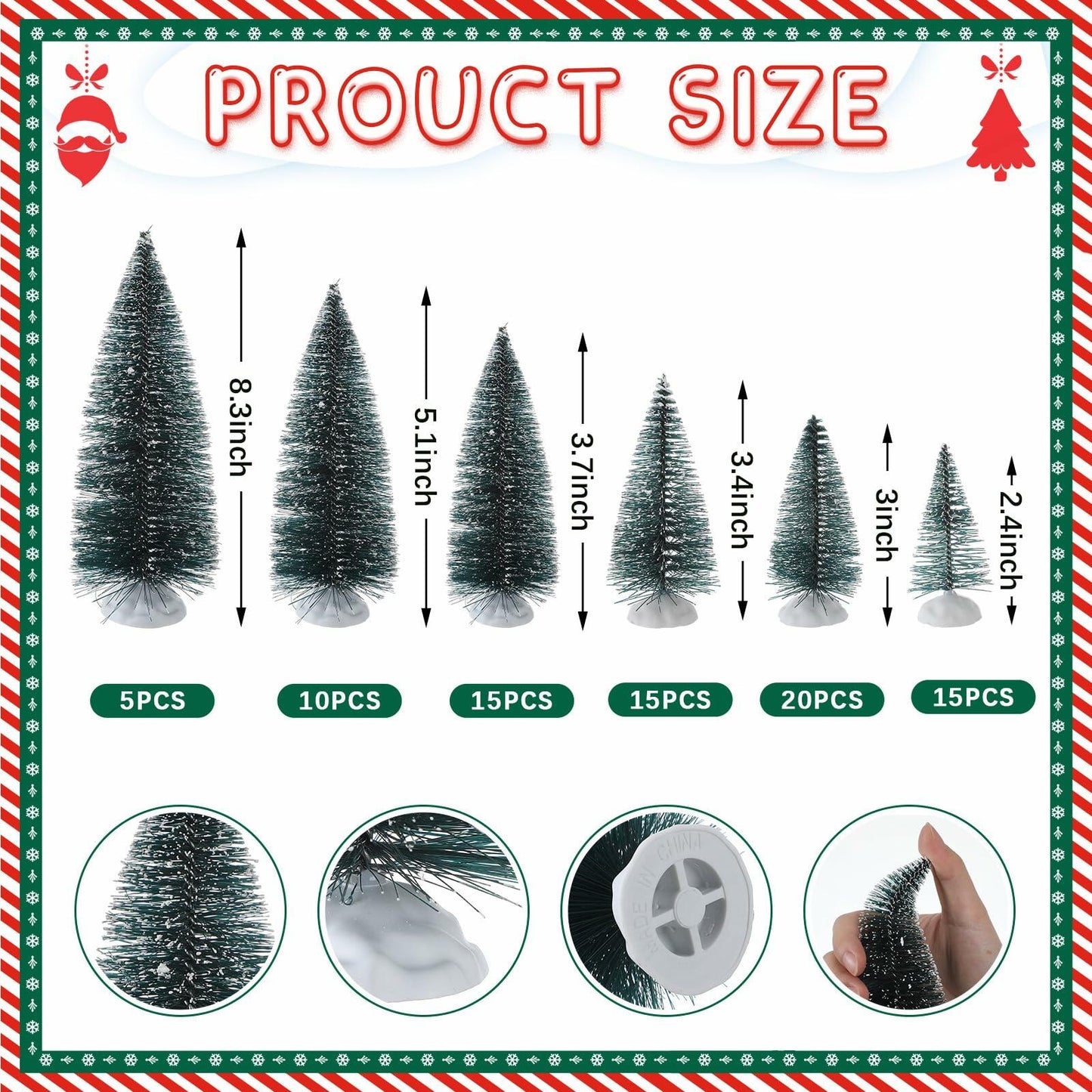 Crowye 80 Pcs Christmas Village Bottle Brush Trees White Base Silver 6 Sizes