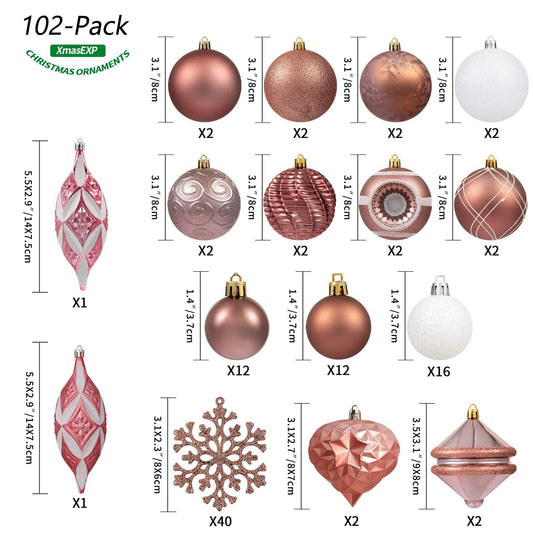XmasExp Shatterproof Christmas Hanging Balls Red 102pcs Tree Ornaments