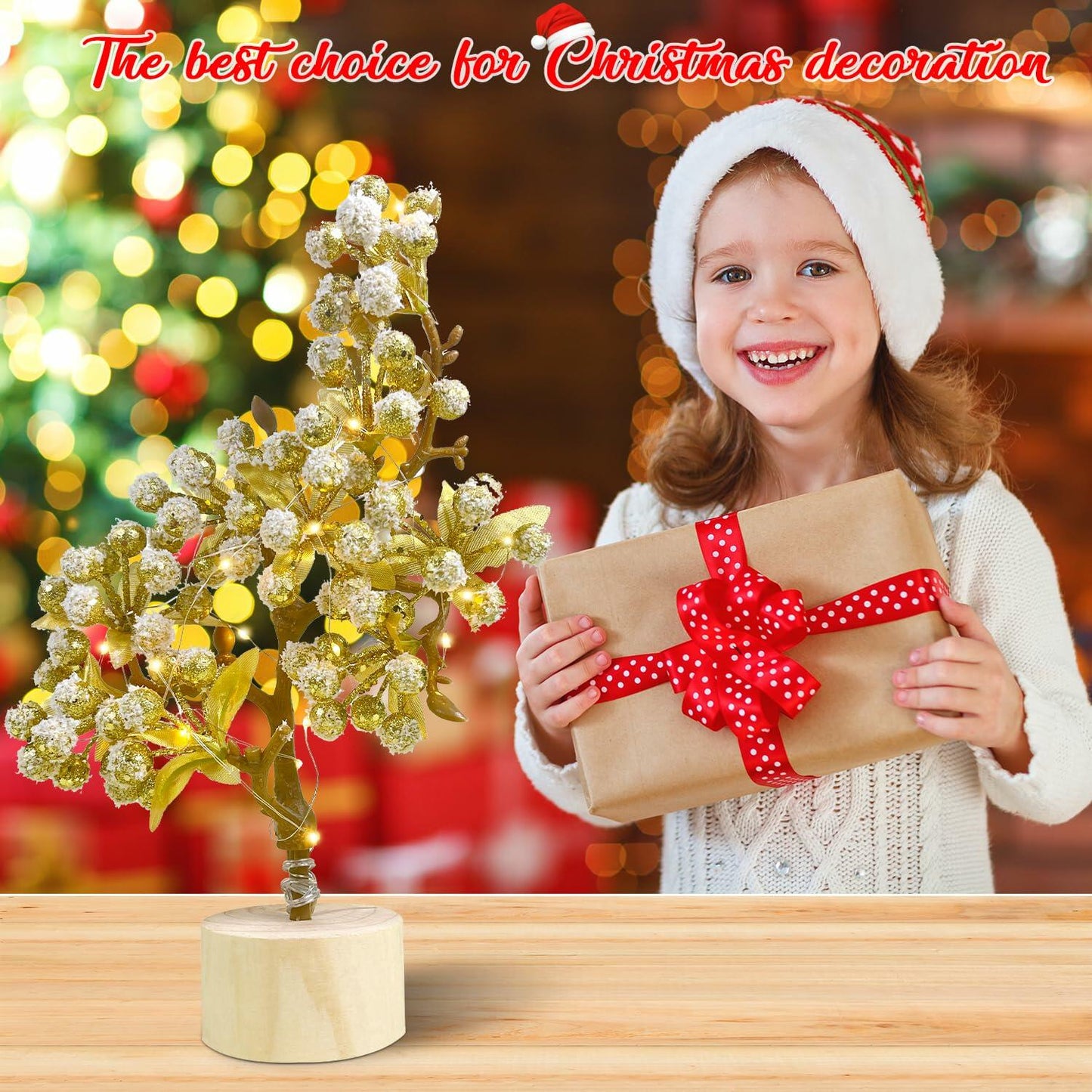 COTOSEY 12" Mini Christmas Red Berries Tree with Light Red Xmas Decor