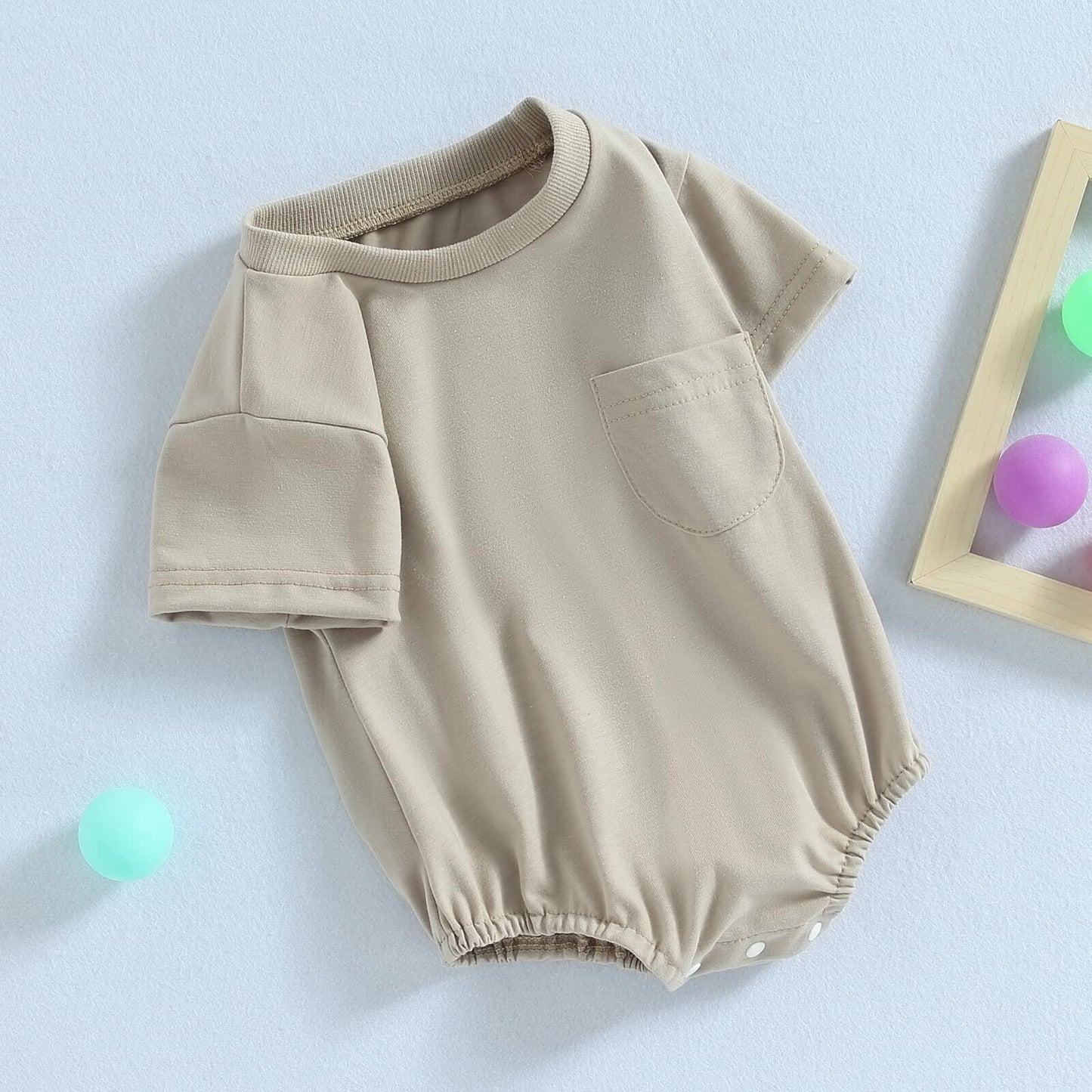 Baby Bubble Romper Solid Color Short Sleeve Bodysuit Khaki Size 0-3M