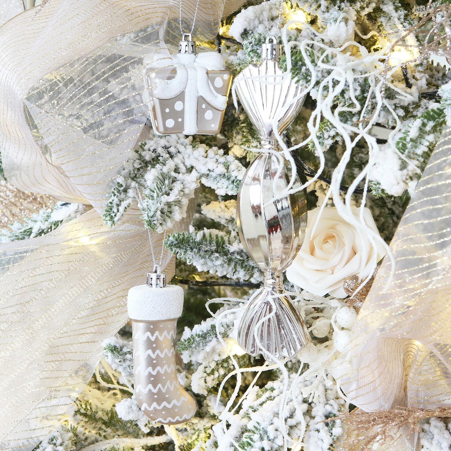 Sea Team 50-Pack Assorted Shatterproof Christmas Ball Ornaments Set Champagne