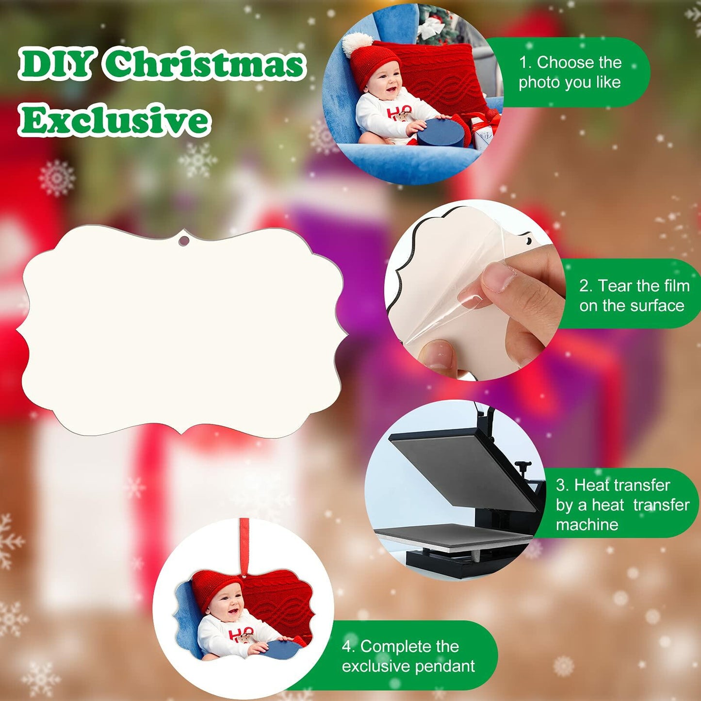 Jetec 15Pcs Christmas Sublimation MDF Ornaments 4.3x2.8in Double Sided RedString