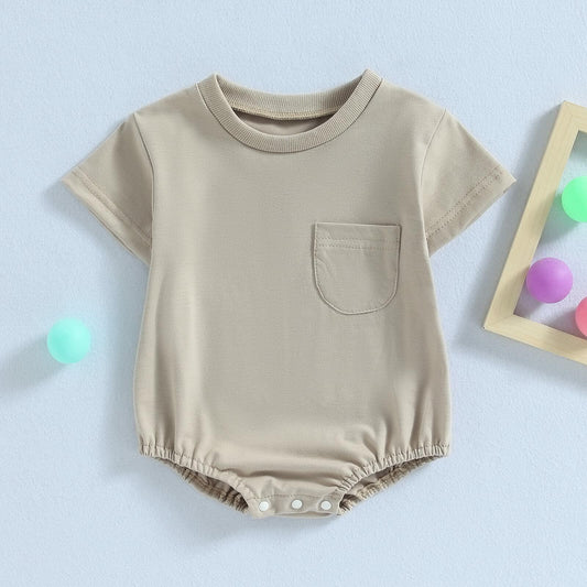 Baby Bubble Romper Solid Color Short Sleeve Bodysuit Khaki Size 0-3M