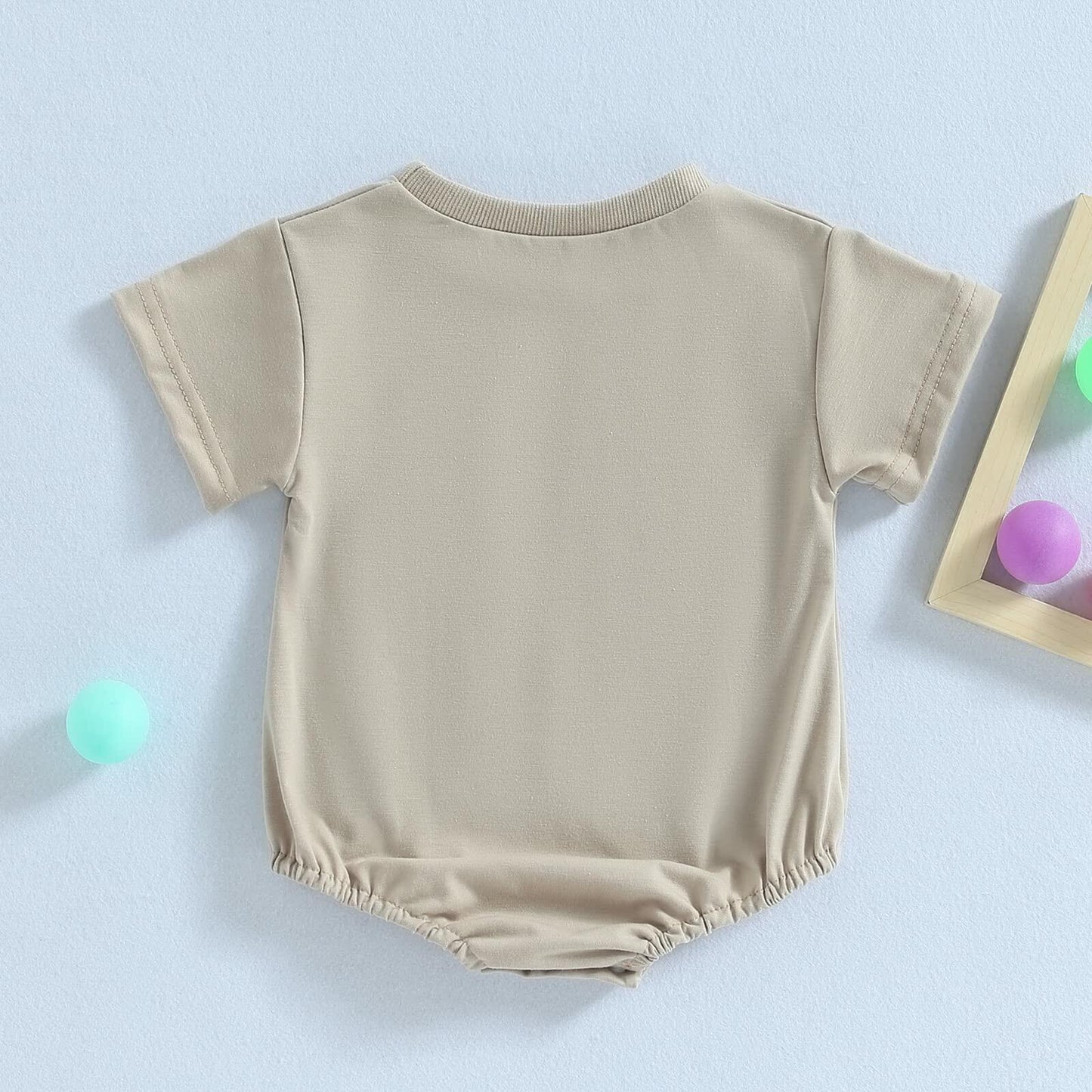 Baby Bubble Romper Solid Color Short Sleeve Bodysuit Khaki Size 0-3M