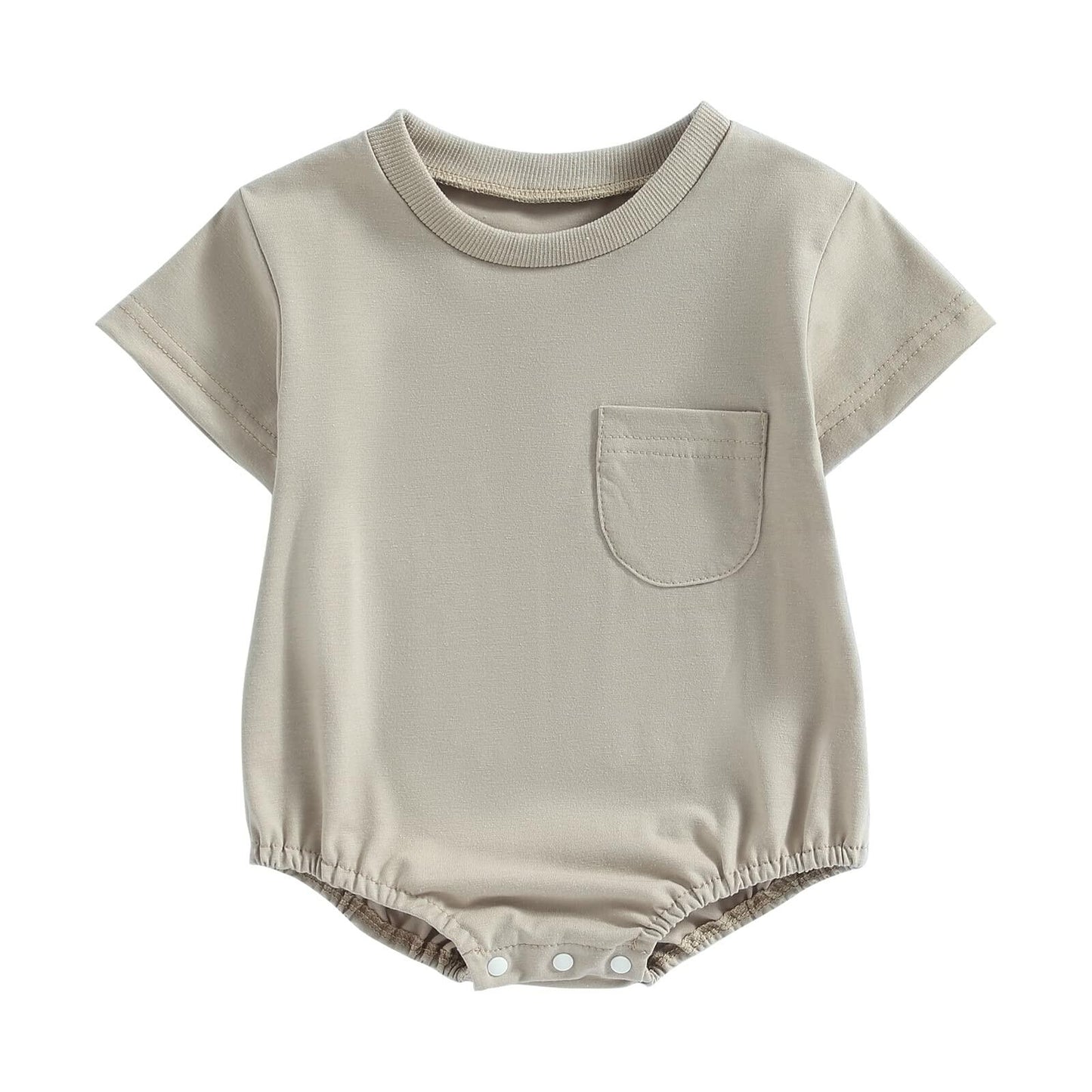 Baby Bubble Romper Solid Color Short Sleeve Bodysuit Khaki Size 0-3M