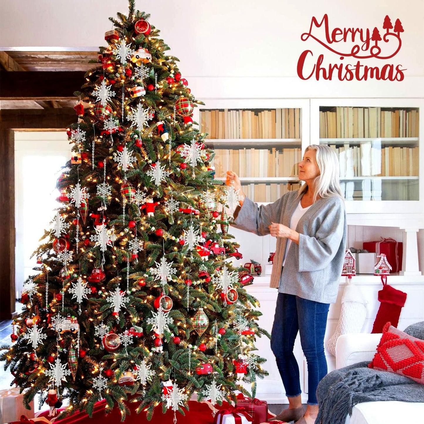 24 Pcs Snowflake Drop Ornaments Clear Decorative Hanging for Christmas Tree