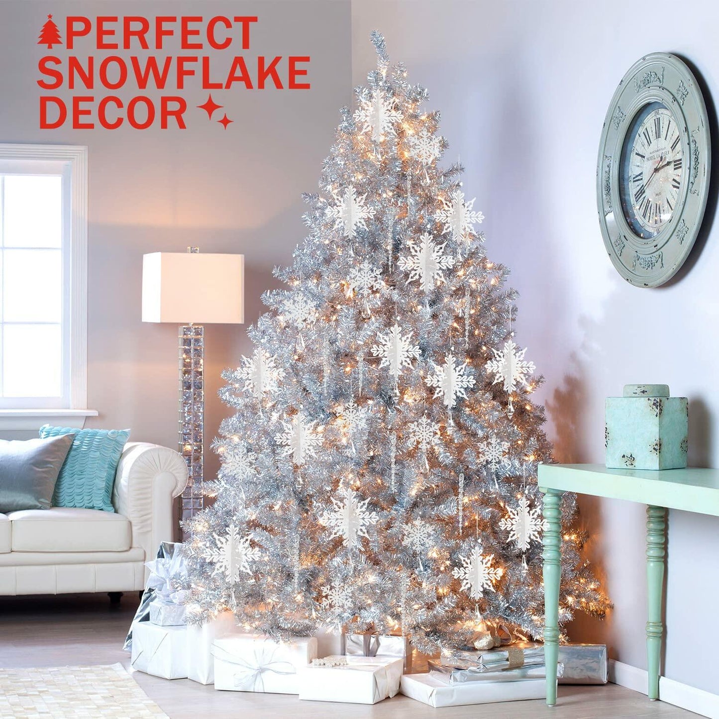 24 Pcs Snowflake Drop Ornaments Clear Decorative Hanging for Christmas Tree