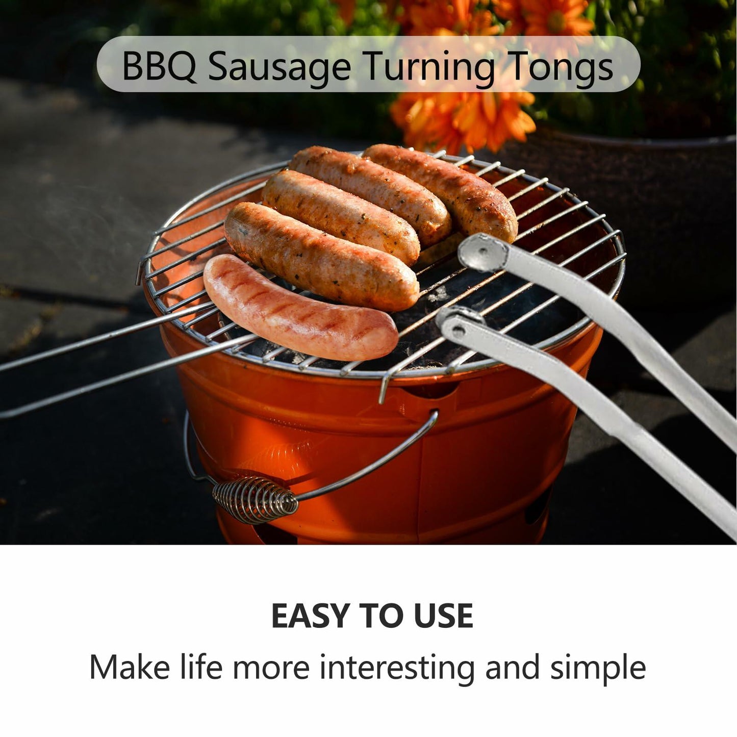 QKFU Stainless Steel BBQ Rotating Tongs for Meat and Vegetables 15 Inch