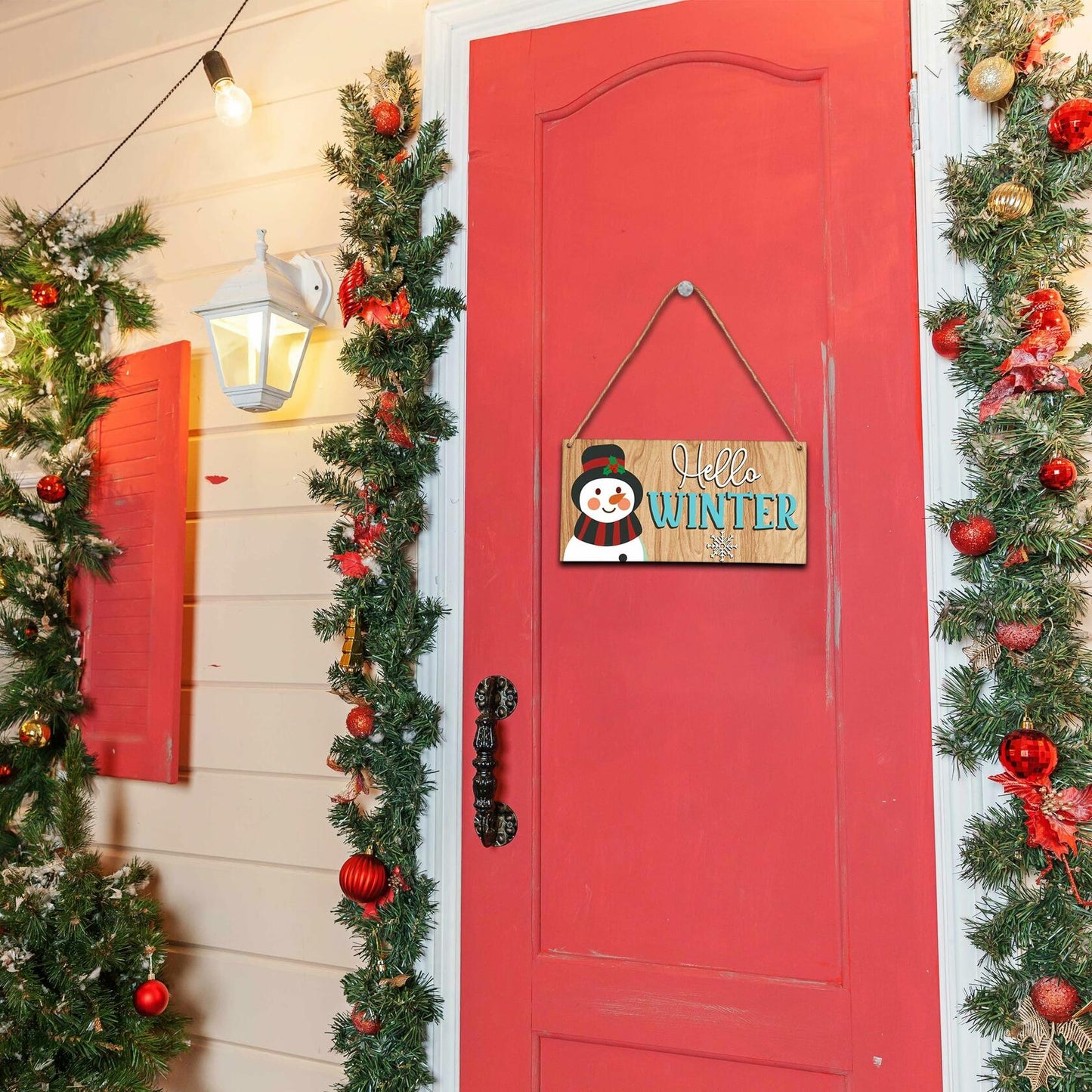 Snowman Winter Welcome Sign Front Door Decor Wooden Hanging Plaque A15