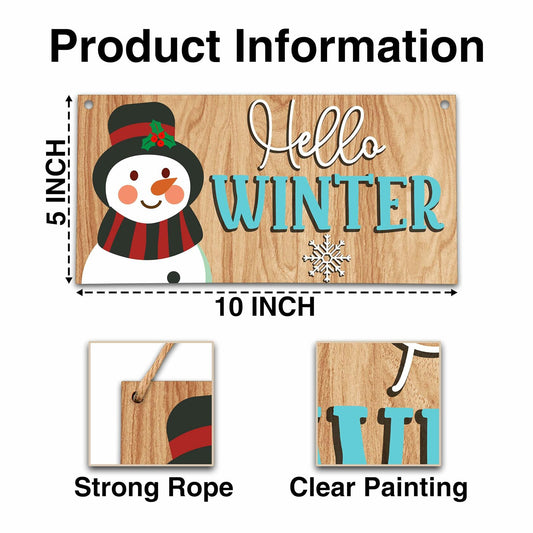 Snowman Winter Welcome Sign Front Door Decor Wooden Hanging Plaque A15