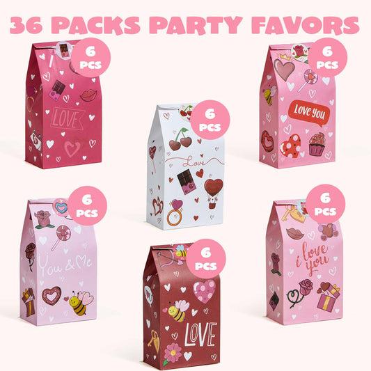 JOYIN Valentines Day Paper Gift Bags 5x9.4 inch 36 Pcs Party Favors