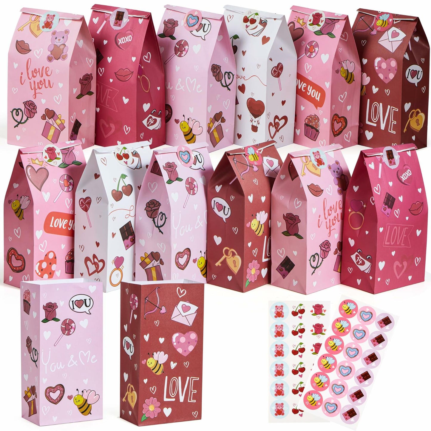 JOYIN Valentines Day Paper Gift Bags 5x9.4 inch 36 Pcs Party Favors