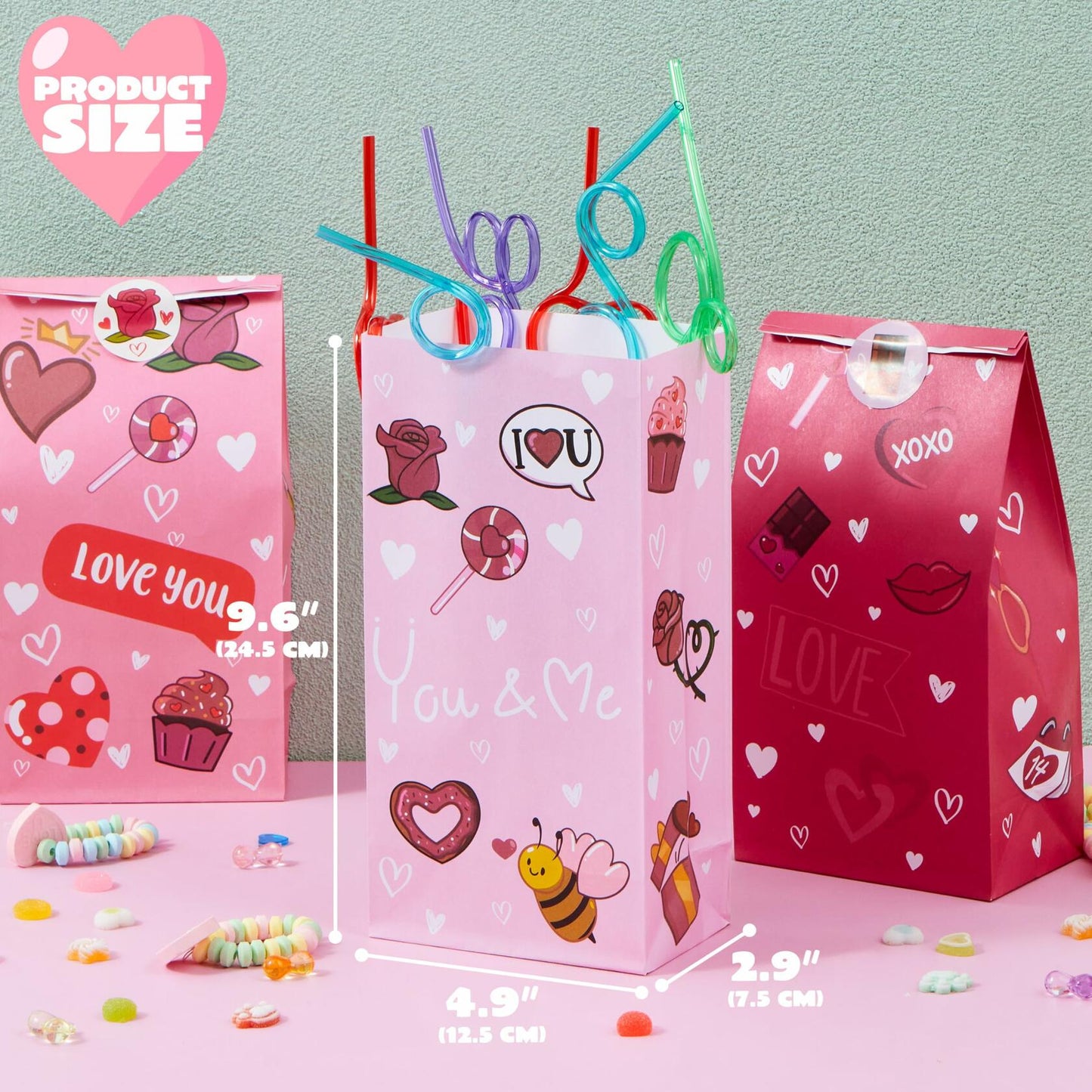 JOYIN Valentines Day Paper Gift Bags 5x9.4 inch 36 Pcs Party Favors