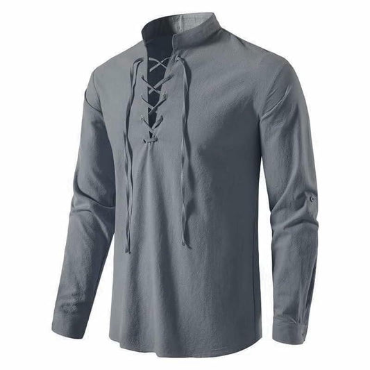 Heyigrow Mens Pirate Long Sleeve Shirt Viking Cosplay Renaissance Top, XL