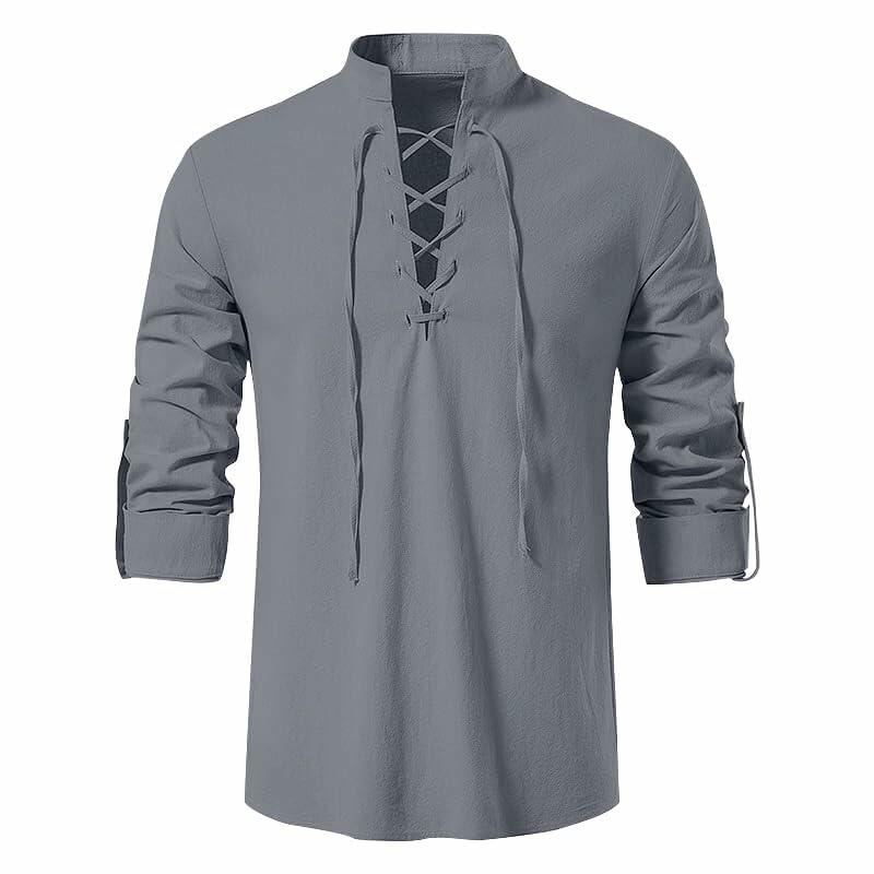 Heyigrow Mens Pirate Long Sleeve Shirt Viking Cosplay Renaissance Top, XL