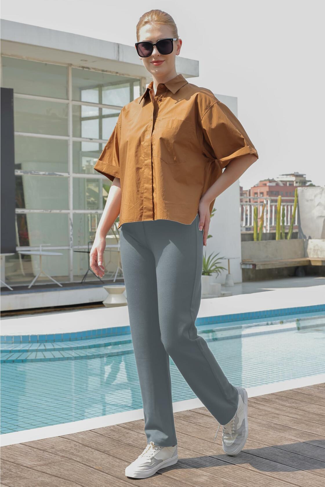 Women's Dress Pants Straight Work High Waisted Grey 29" Inseam Size 29