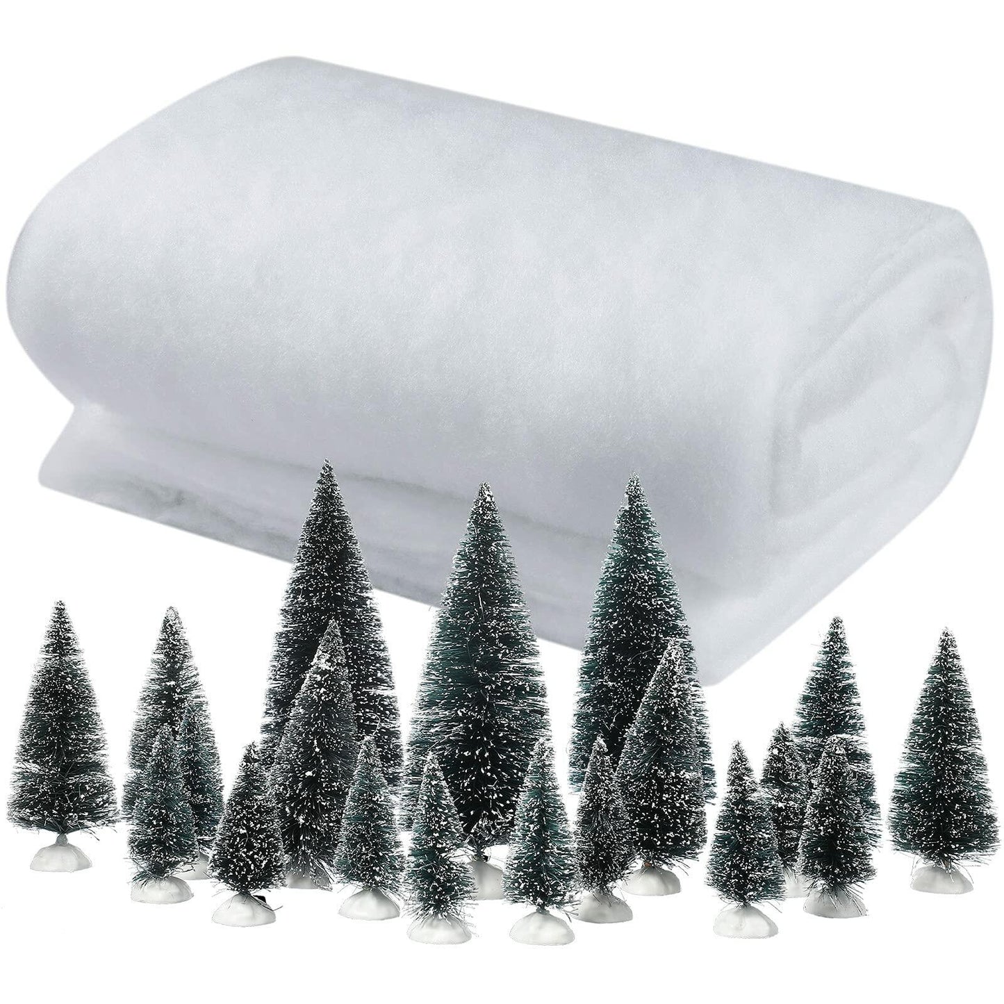 Christmas Snow Blanket Roll 40x60in with 19 Mini Sisal Trees White Thick Snow