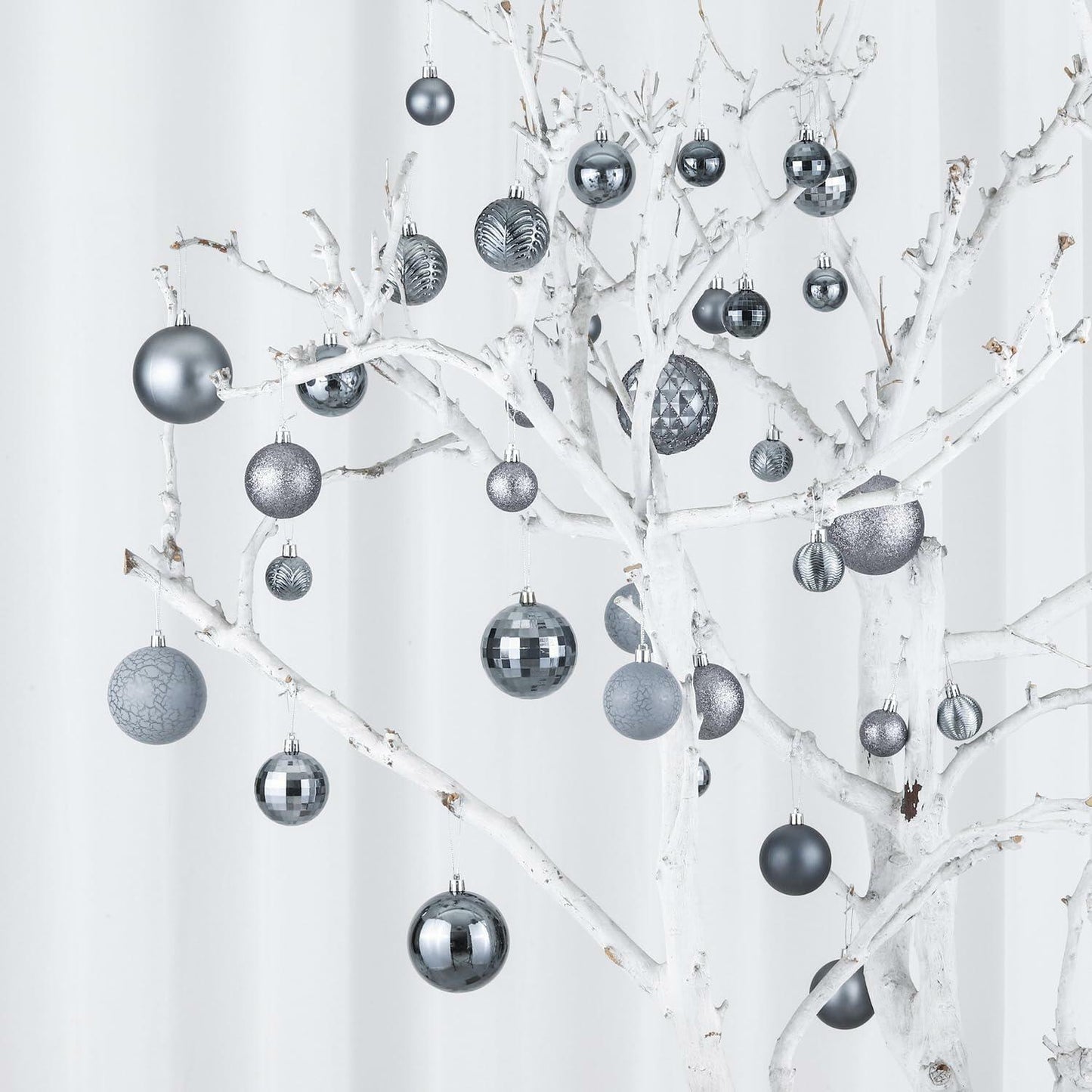 LANGXUN 36pcs Grey Christmas Tree Decorations Balls Shatterproof Ornaments