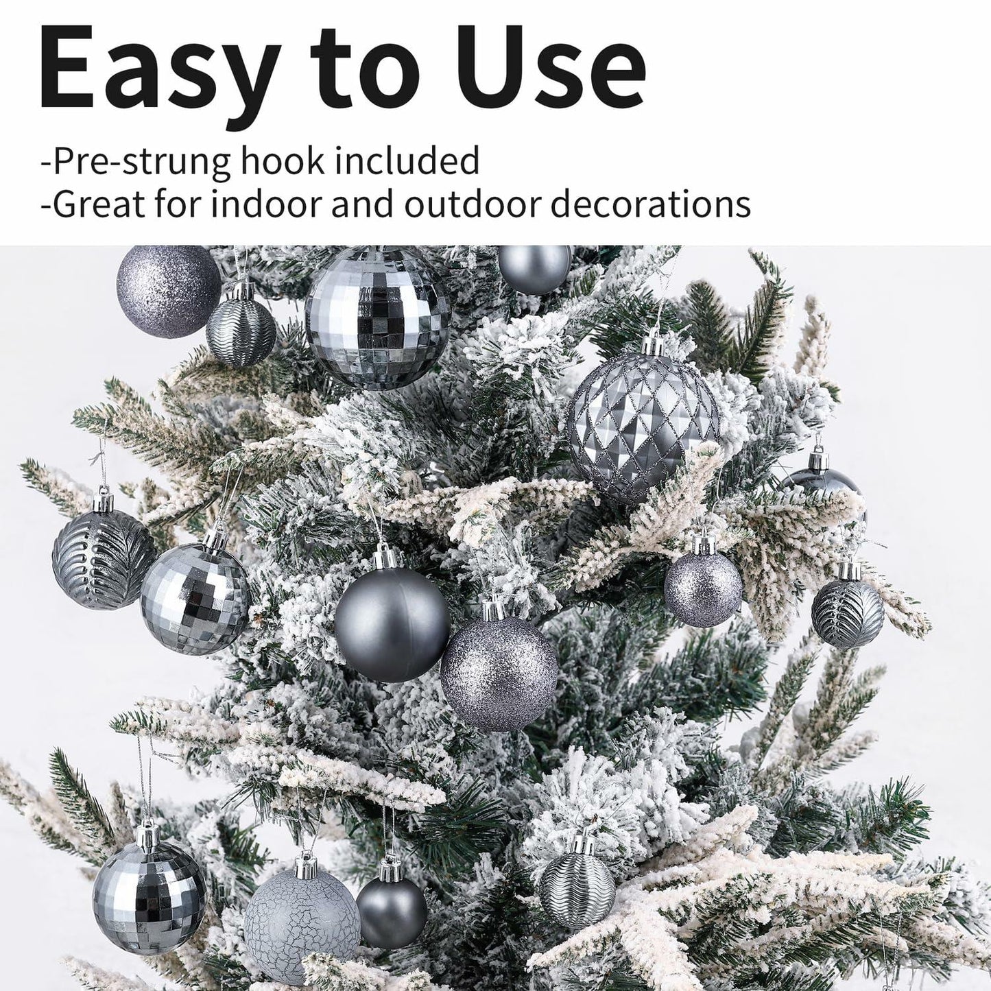 LANGXUN 36pcs Grey Christmas Tree Decorations Balls Shatterproof Ornaments