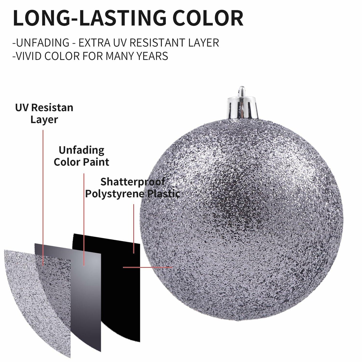 LANGXUN 36pcs Grey Christmas Tree Decorations Balls Shatterproof Ornaments
