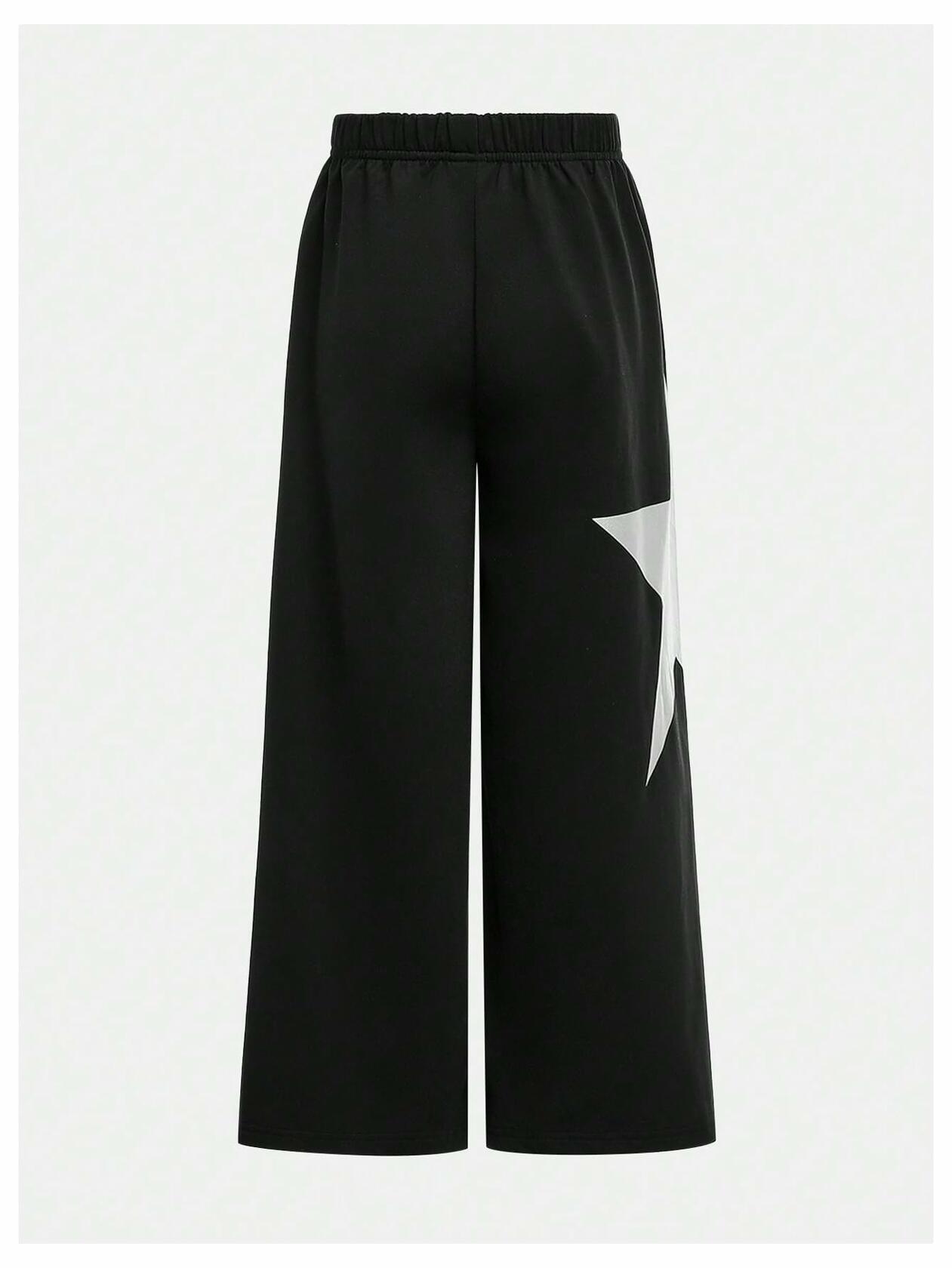 RoseSeek Girl's Wide Leg Star Print Sweatpants High Waist Black Size 12Y