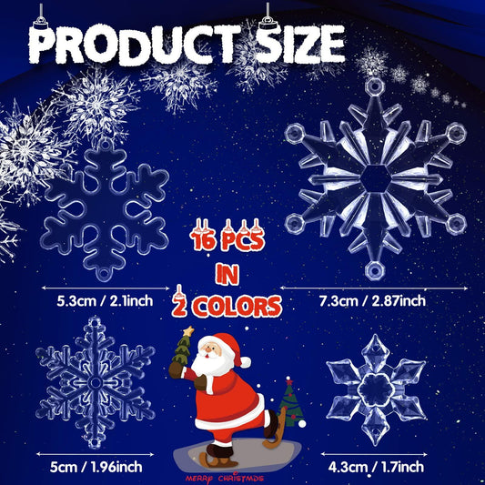 64 Pcs Acrylic Christmas Snowflake Ornaments Hanging Decorations Elegant