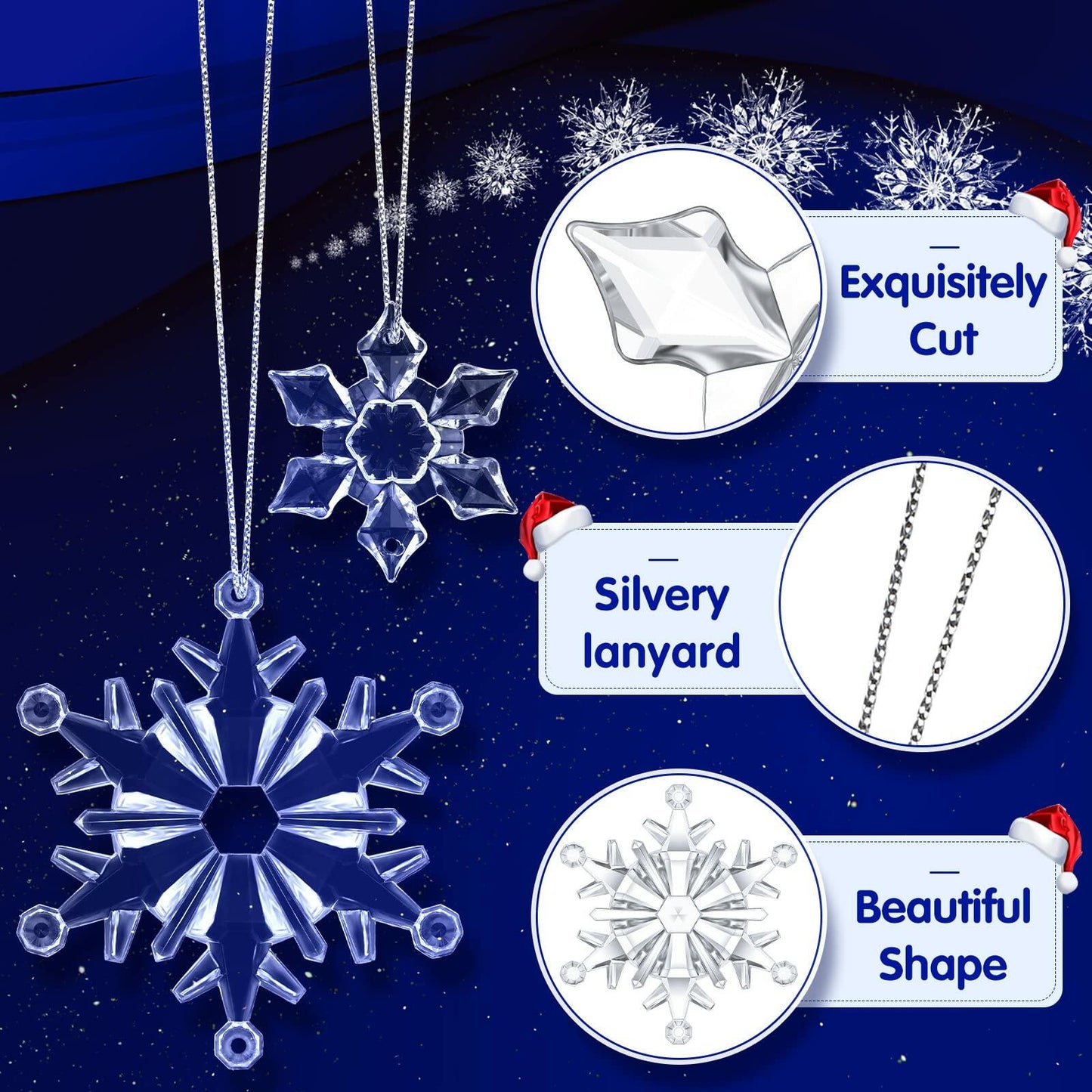 64 Pcs Acrylic Christmas Snowflake Ornaments Hanging Decorations Elegant