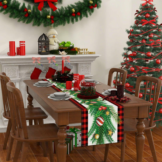 Rvsticty Linen Green Christmas Table Runner 13x36" Winter Xmas Decor