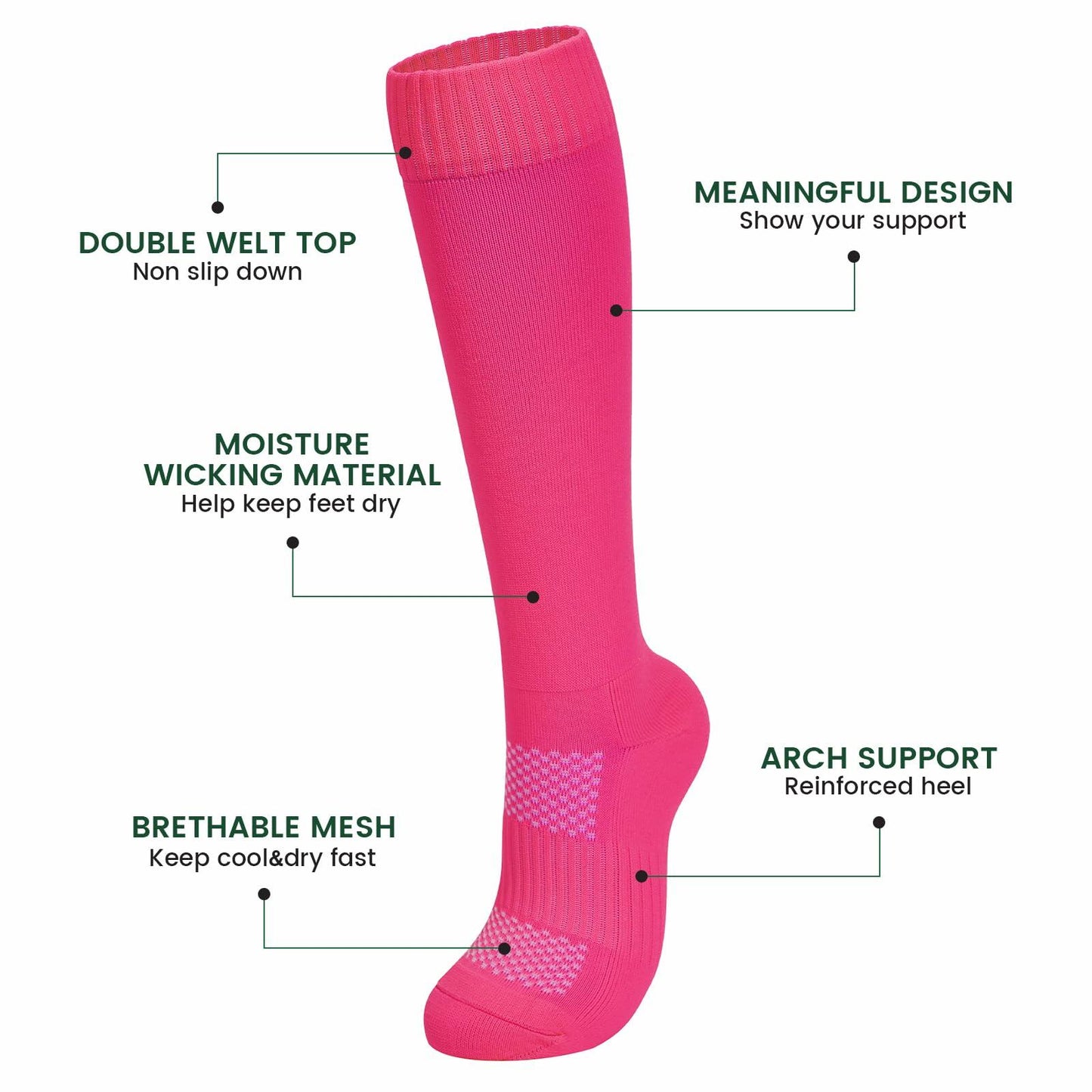 Zando Youth Athletic Multi-Sport Knee High Socks Pure Rose Red Size M 8-12