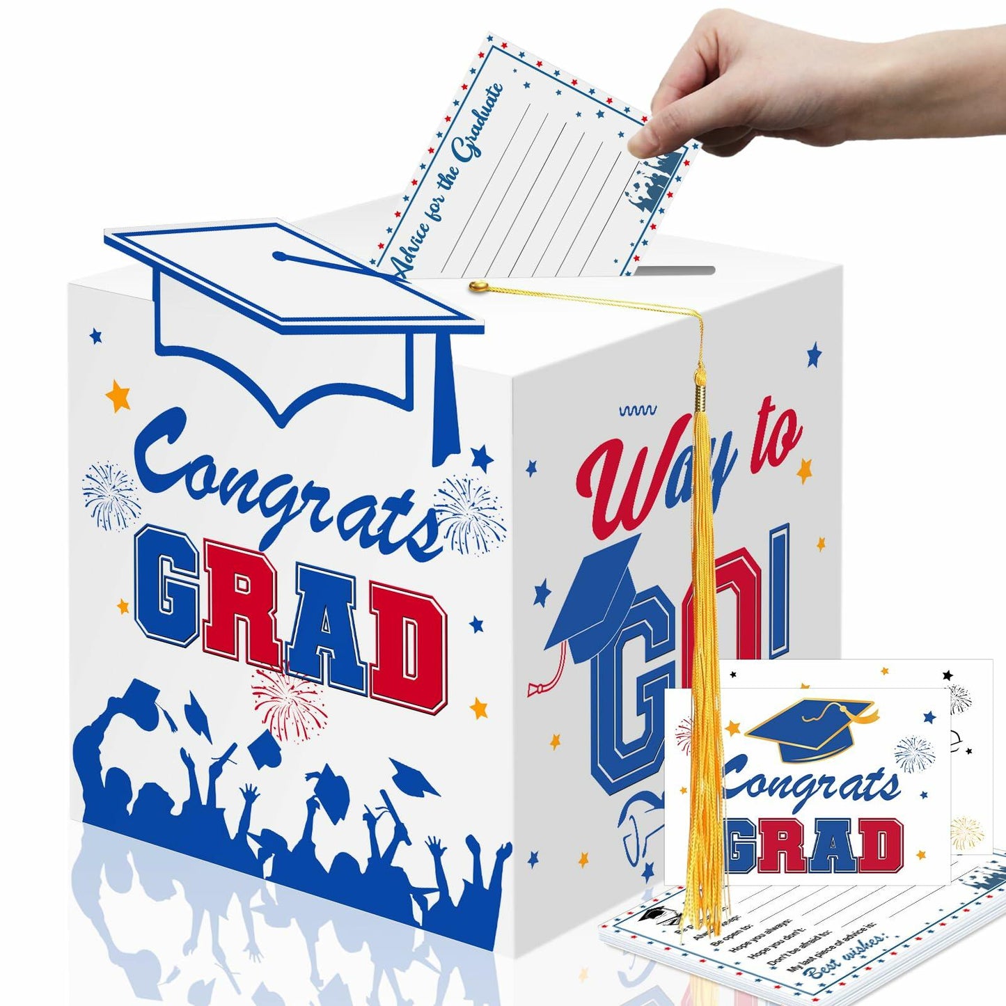 Premium Graduation Card Box Holder with 12 Cards and Tassel, Classic Design