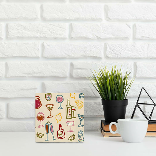 OFlich Wine Bar Wooden Box Sign 5x5 Inches Wine Decor Home Bar Kitchen