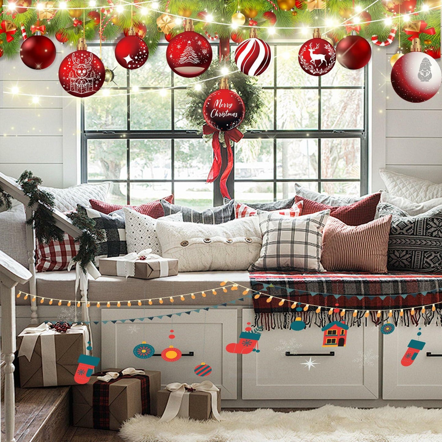 24pcs Red Peppermint Candy Ornaments & Yard Signs Christmas Tree Decor