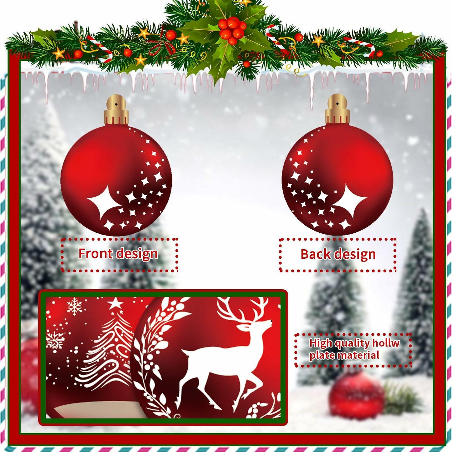 24pcs Red Peppermint Candy Ornaments & Yard Signs Christmas Tree Decor