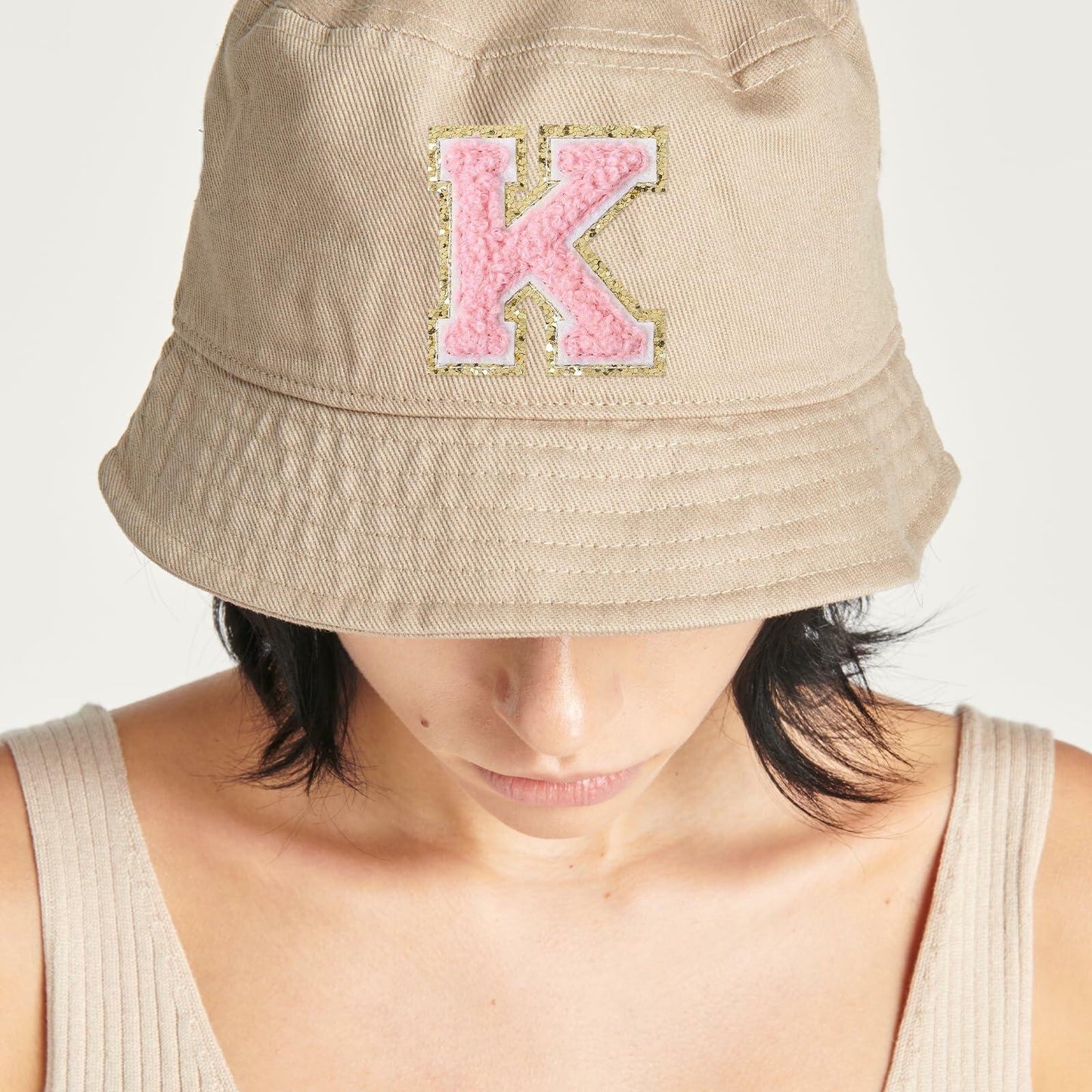 3Pcs Chenille Letter Patches Iron-On Pink 2 Inch Glitter Alphabet K